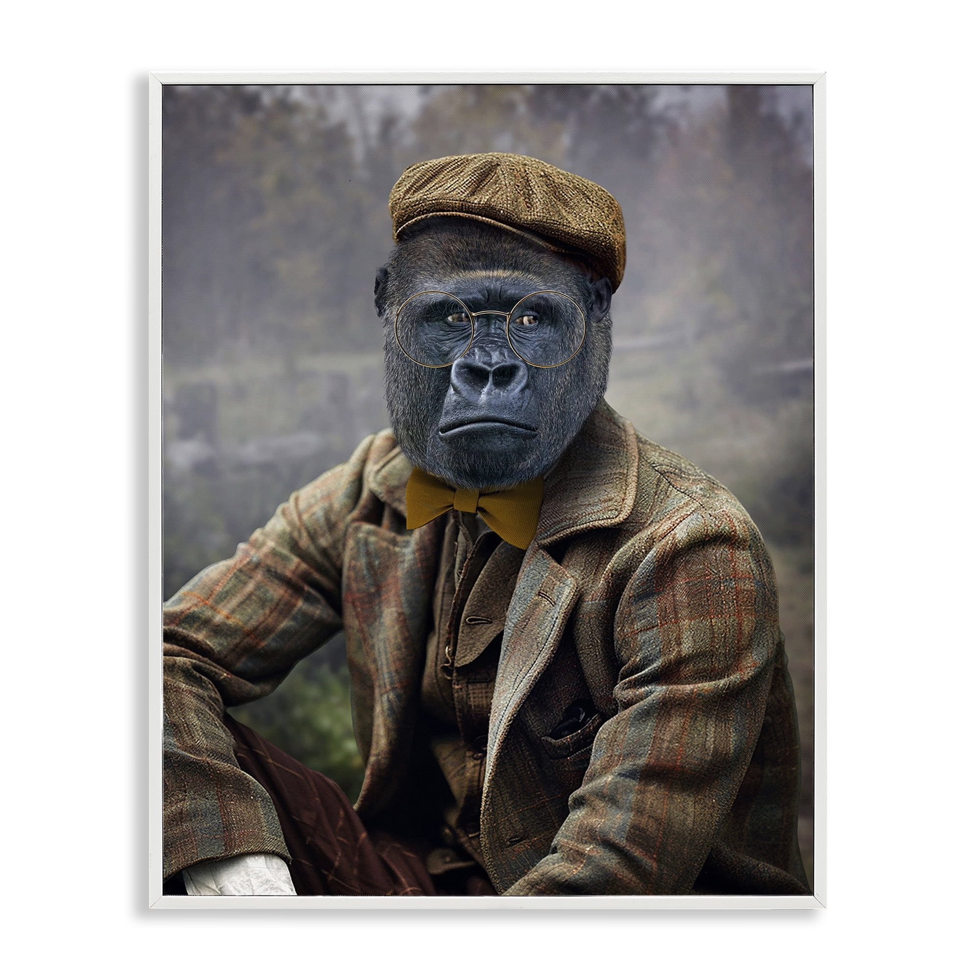 Stupell Industries Vintage Gorilla Portrait Animals & Insects Painting White Framed Art Print Wall Art, 16 x 20