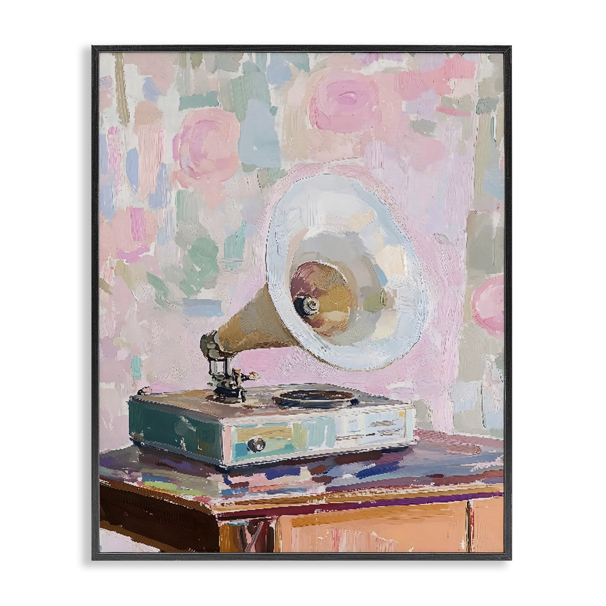 Stupell Industries Vintage Gramophone in Soft Pastels Black Framed Giclee Art, design by The Prints Vibe