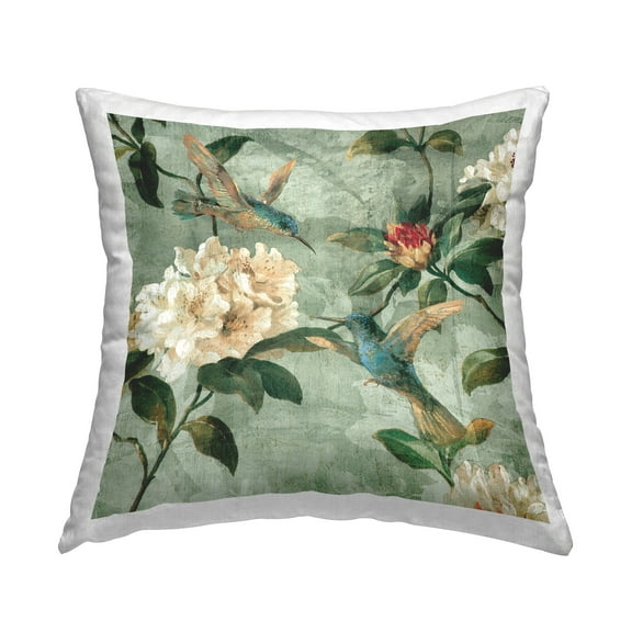Stupell Industries Vintage Green Florals Decorative Printed Throw Pillow, 18 x 18