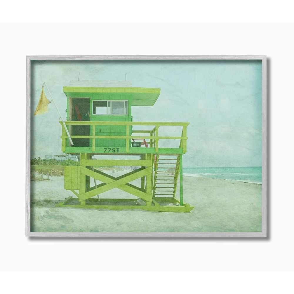 Stupell Industries Vintage Green Lifeguard Stand Sandy Beach Photograph Designed by Ashley Calhoun