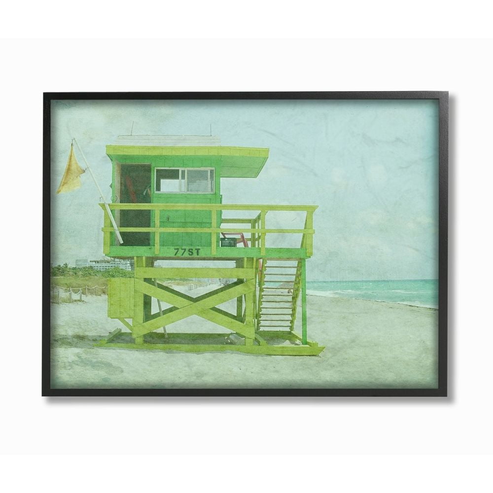 Stupell Industries Vintage Green Lifeguard Stand Sandy Beach Photograph Designed by Ashley Calhoun