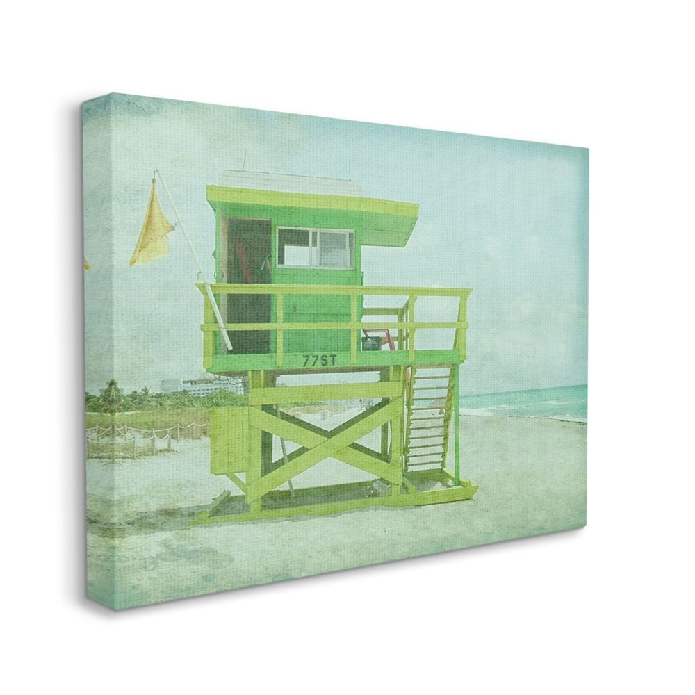 Stupell Industries Vintage Green Lifeguard Stand Sandy Beach Photograph Designed by Ashley Calhoun