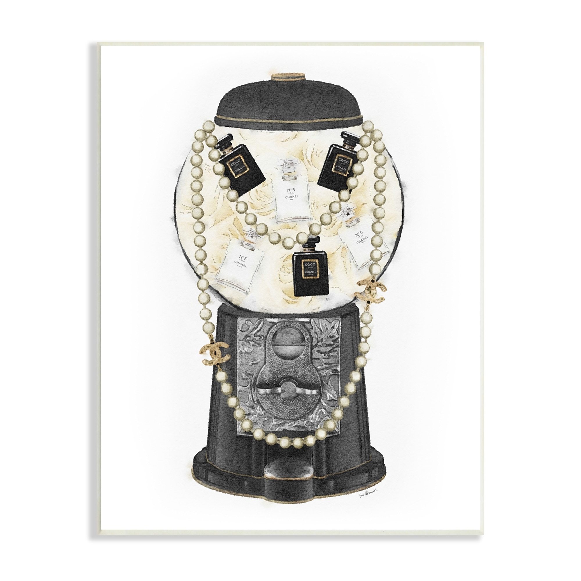 Stupell Industries Vintage Gumball Machine Designer Perfume Necklace Accessories Wood Wall Art, 10 x 15, Design by Amanda Greenwood