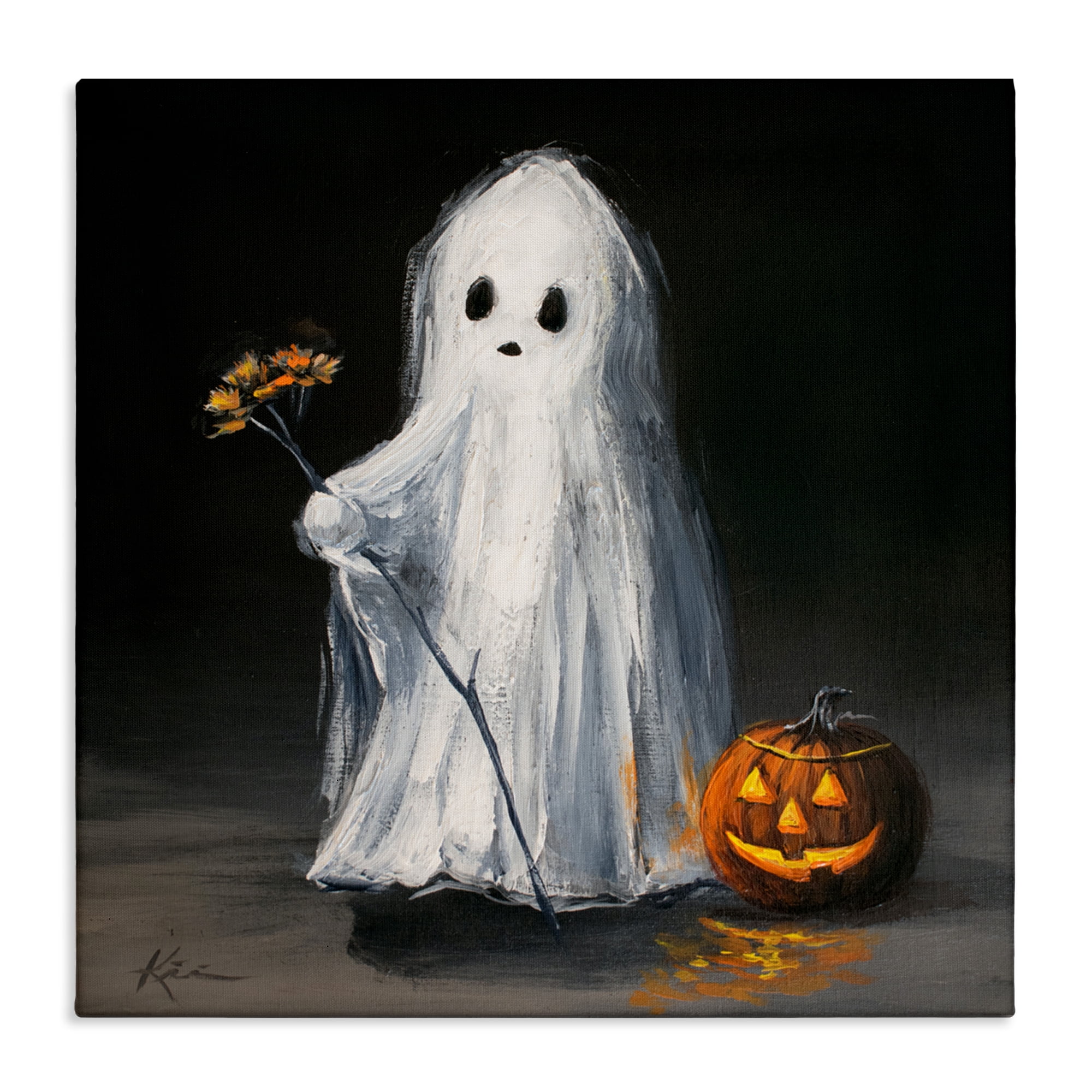 Stupell Industries Vintage Halloween Ghost & Pumpkin Canvas Wall Art ...