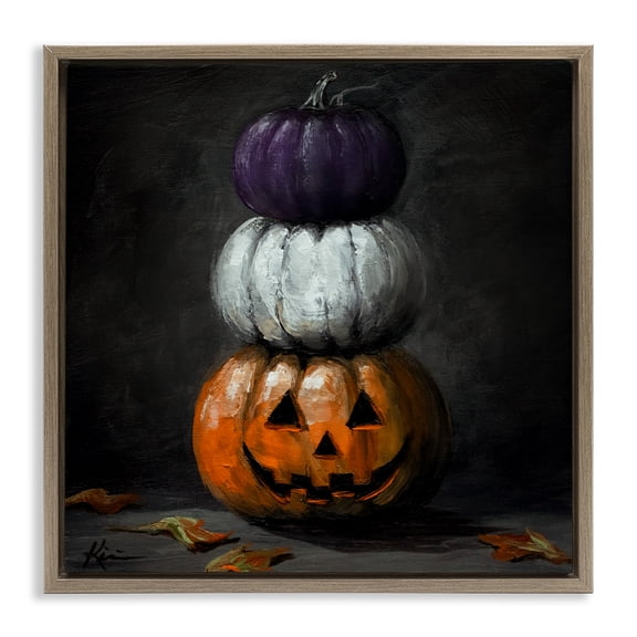 Stupell Industries Vintage Halloween Pumpkin Stack Brown Framed Floater Canvas Wall Art design by Lindsay Kivi Fine Art, 25 x 25