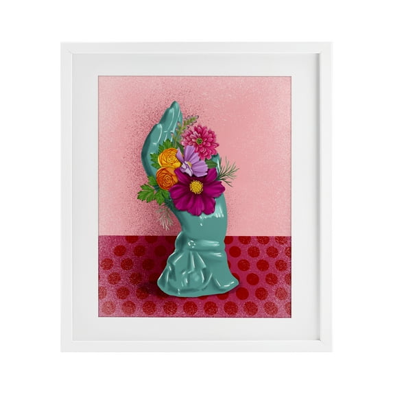 Stupell Industries Vintage Hand Floral Sculpture White Framed Print Under Glass design by Jilly Jack Designs, 21 x 17