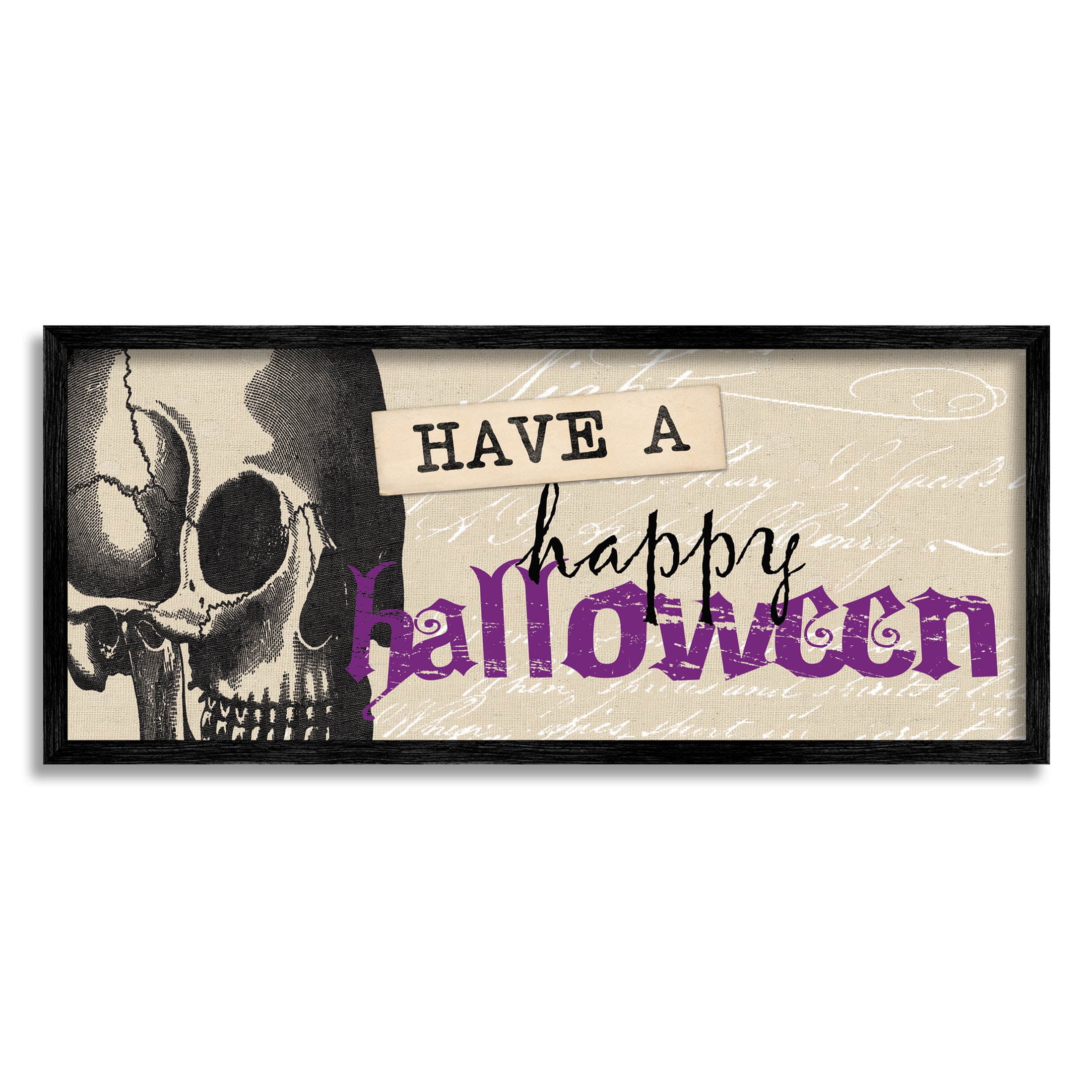 Stupell Industries Vintage Happy Halloween Skull Graphic Art Black Framed Art Print Wall Art, Design by Dogwood Portfolio