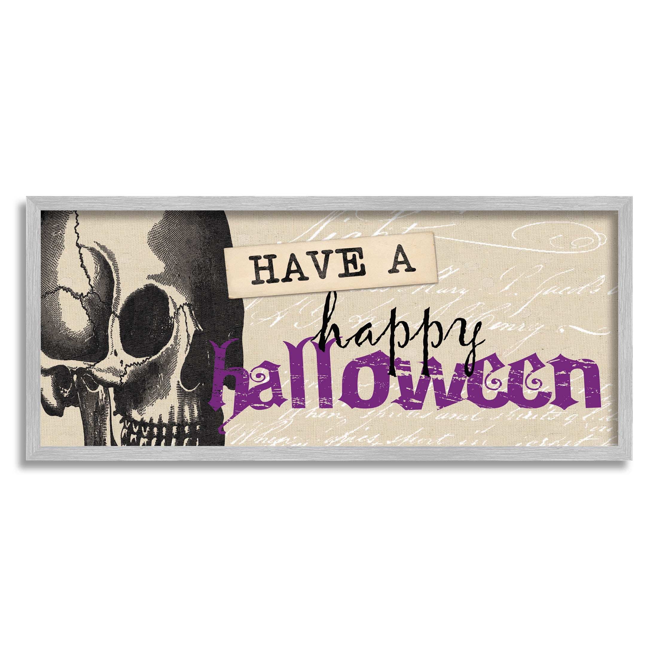 Stupell Industries Vintage Happy Halloween Skull Graphic Art Gray Framed Art Print Wall Art, Design by Dogwood Portfolio