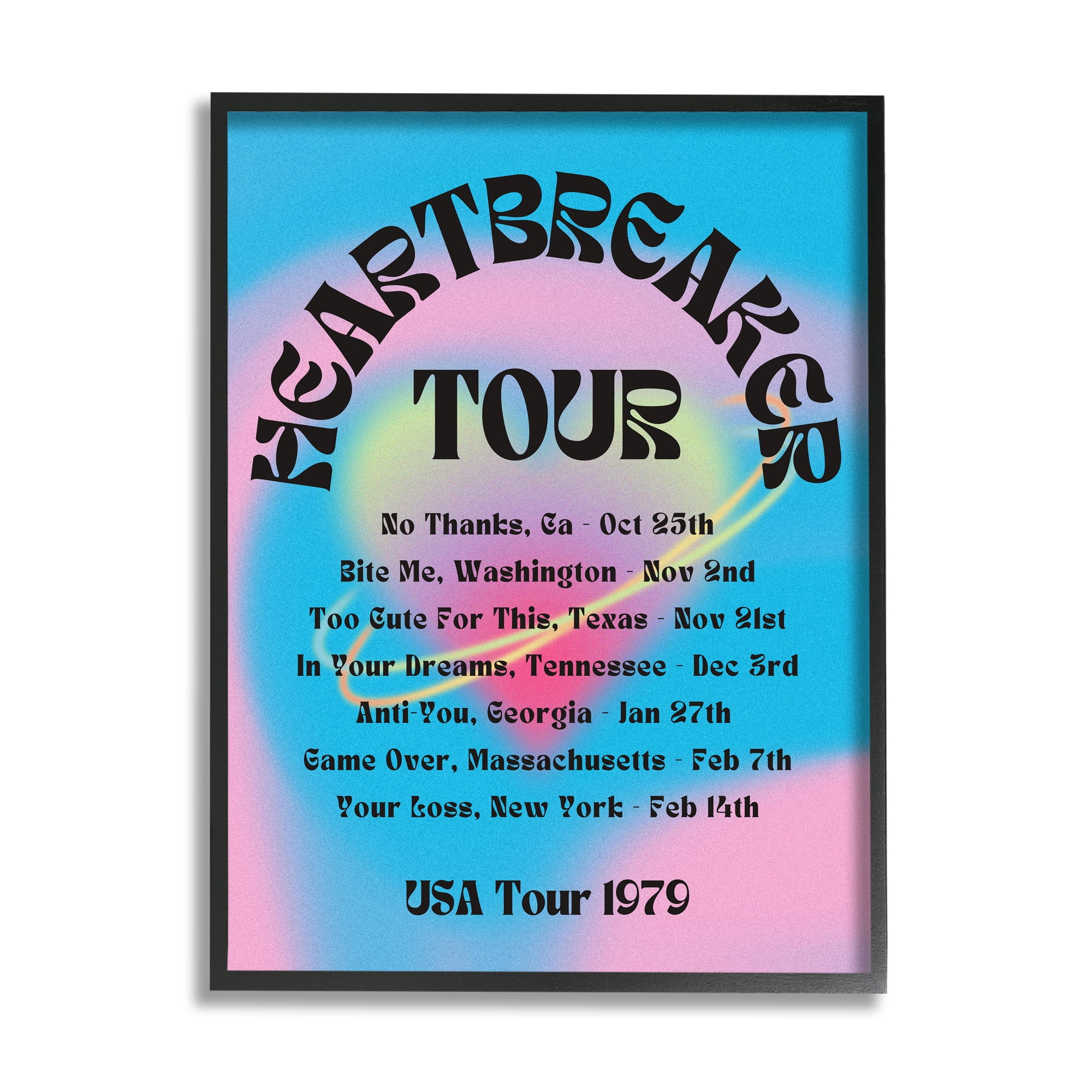Stupell Industries Vintage Heartbreak Tour Typography Painting Black Framed Art Print Wall Art, 24 x 30