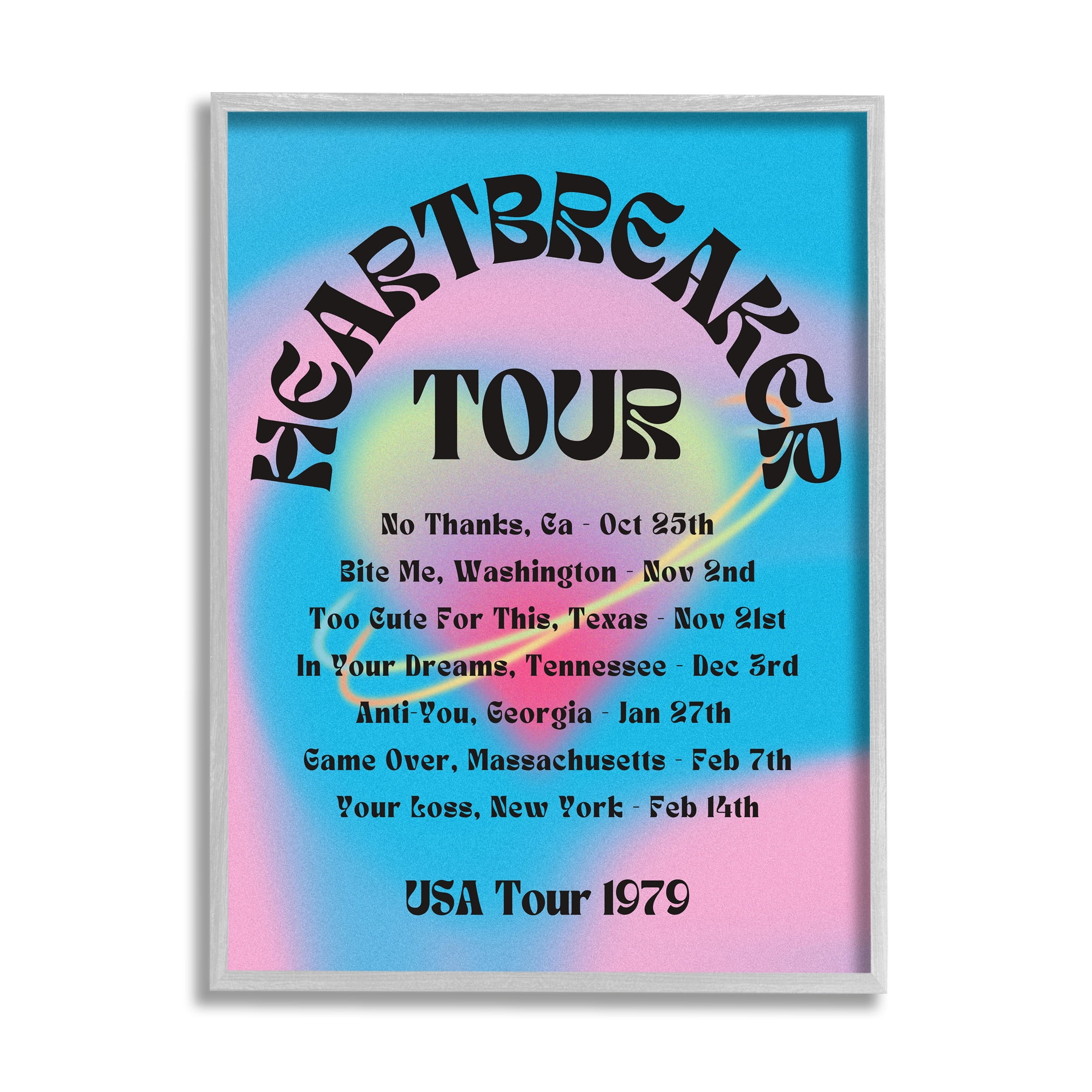 Stupell Industries Vintage Heartbreak Tour Typography Painting Gray Framed Art Print Wall Art, 24 x 30