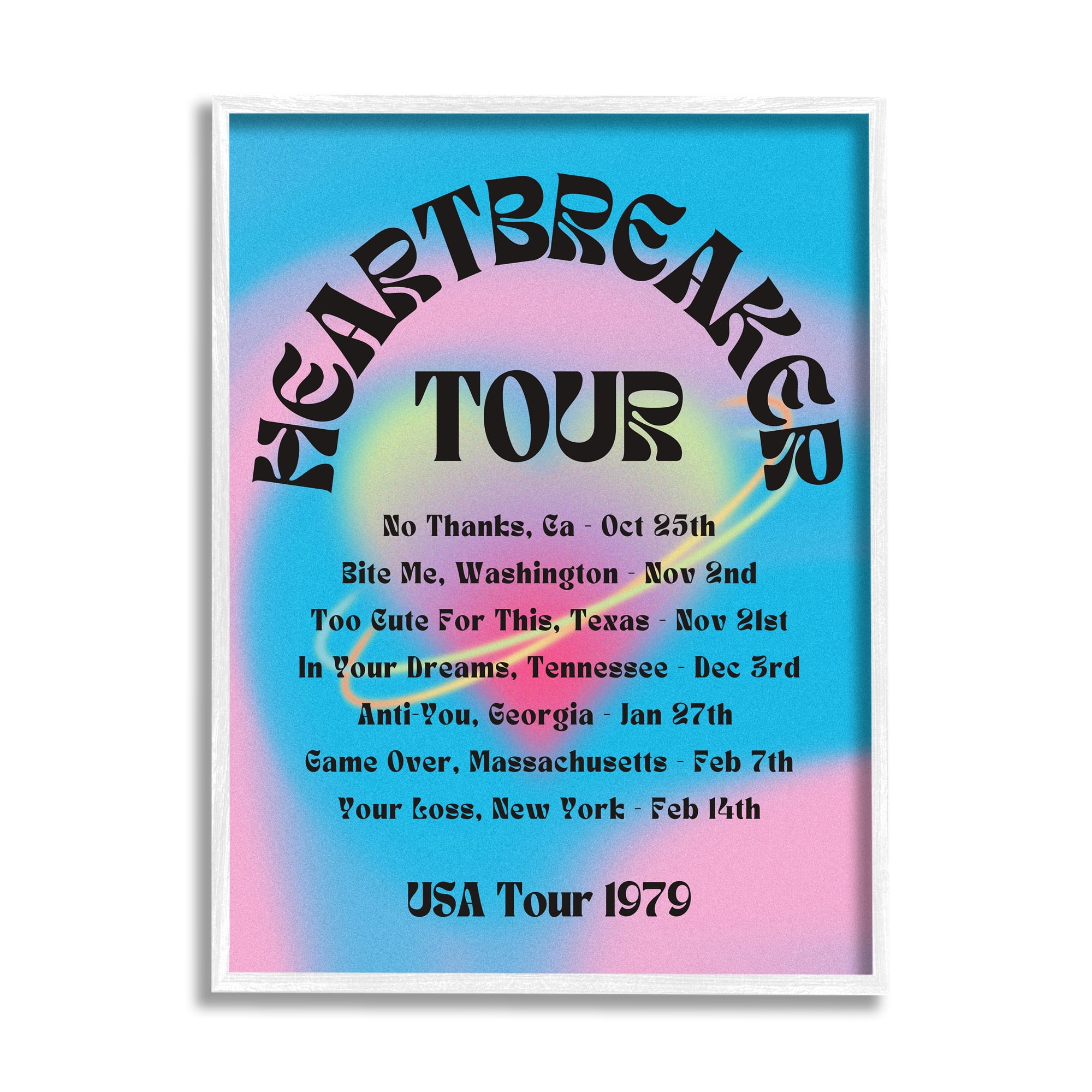 Stupell Industries Vintage Heartbreak Tour Typography Painting White Framed Art Print Wall Art, 16 x 20