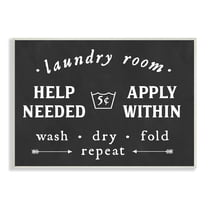 Stupell Industries Vintage Help Wanted Laundry Room Sign Black White Typography Painting Unframed Art Print Wall Art, 10 x 15