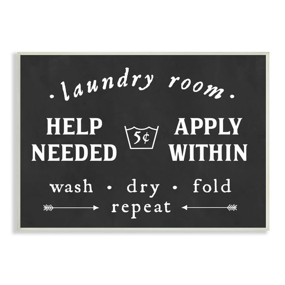 Stupell Industries Vintage Help Wanted Laundry Room Sign Black White Typography Painting Unframed Art Print Wall Art, 13 x 19