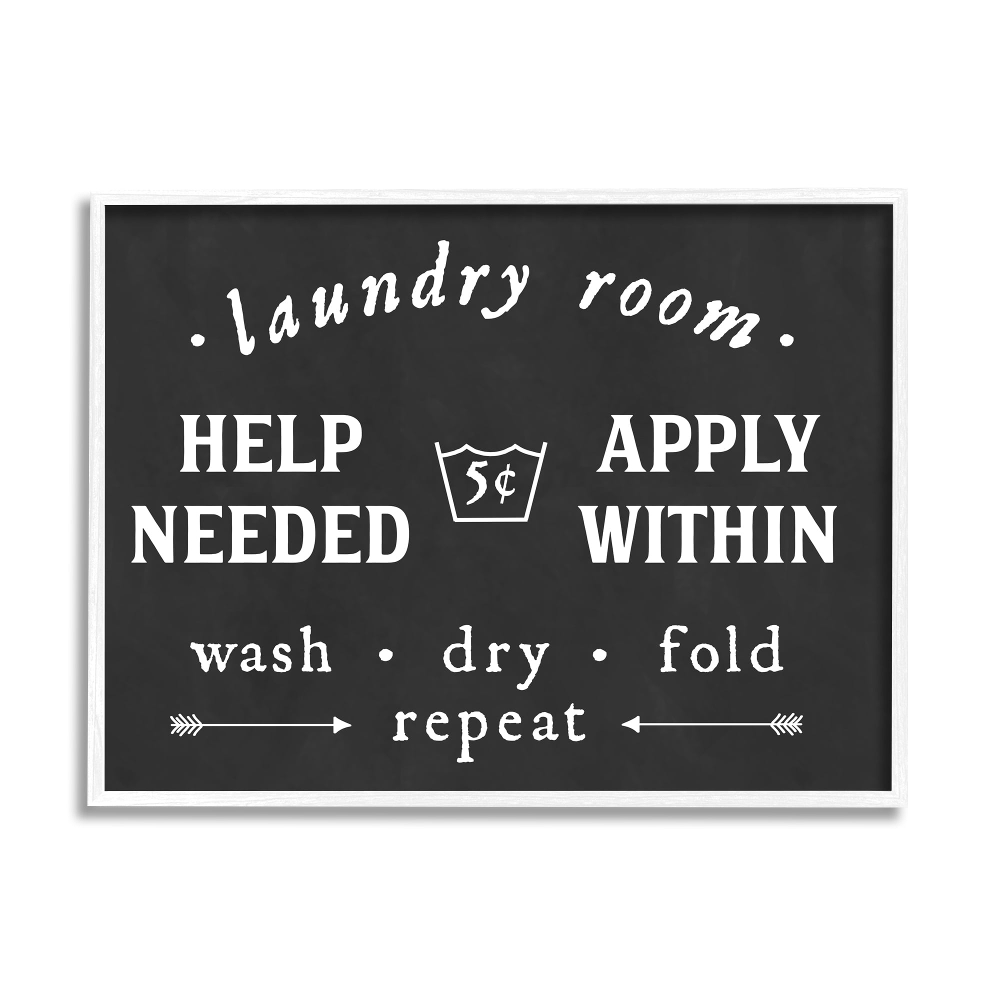 Stupell Industries Vintage Help Wanted Laundry Room Sign Black White Typography Painting White Framed Art Print Wall Art, 24 x 30