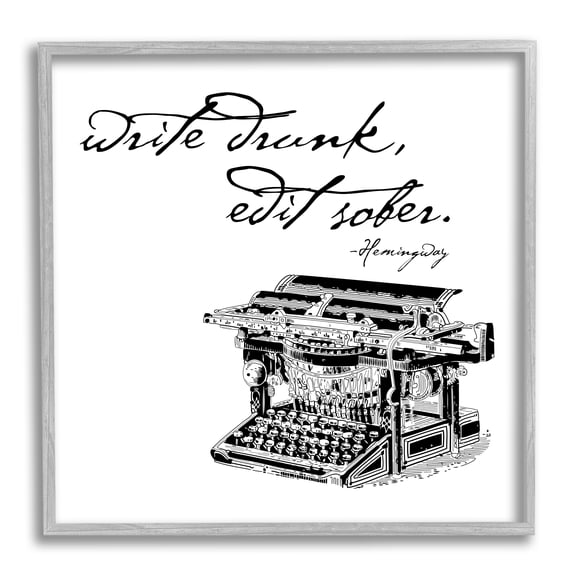 Stupell Industries Vintage Hemmingway Script Quote Classic Typewriter Motif Framed Wall Art, 17 x 17, Design by Amy Brinkman