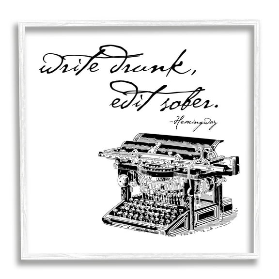 Stupell Industries Vintage Hemmingway Script Quote Classic Typewriter Motif Framed Wall Art, 17 x 17, Design by Amy Brinkman