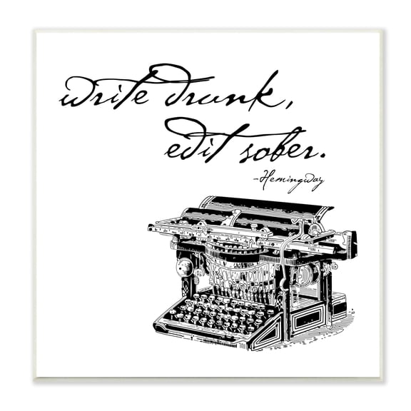 Stupell Industries Vintage Hemmingway Script Quote Classic Typewriter Motif Wood Wall Art, 12 x 12, Design by Amy Brinkman