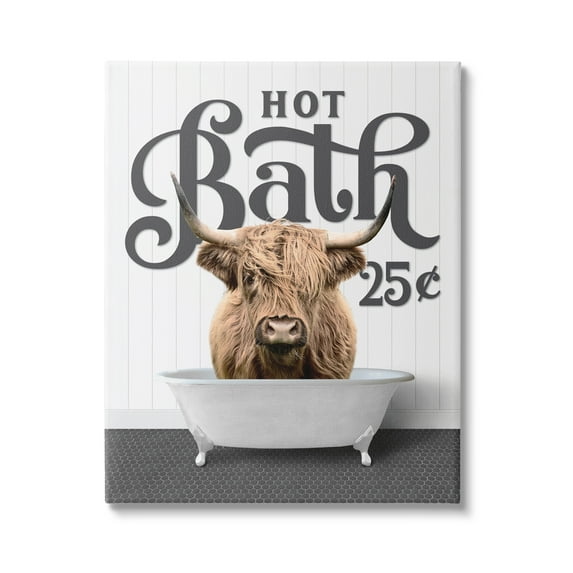 Stupell Industries Vintage Highland Cow Bath Animals & Insects Painting Gallery Wrapped Canvas Print Wall Art, 30 x 40