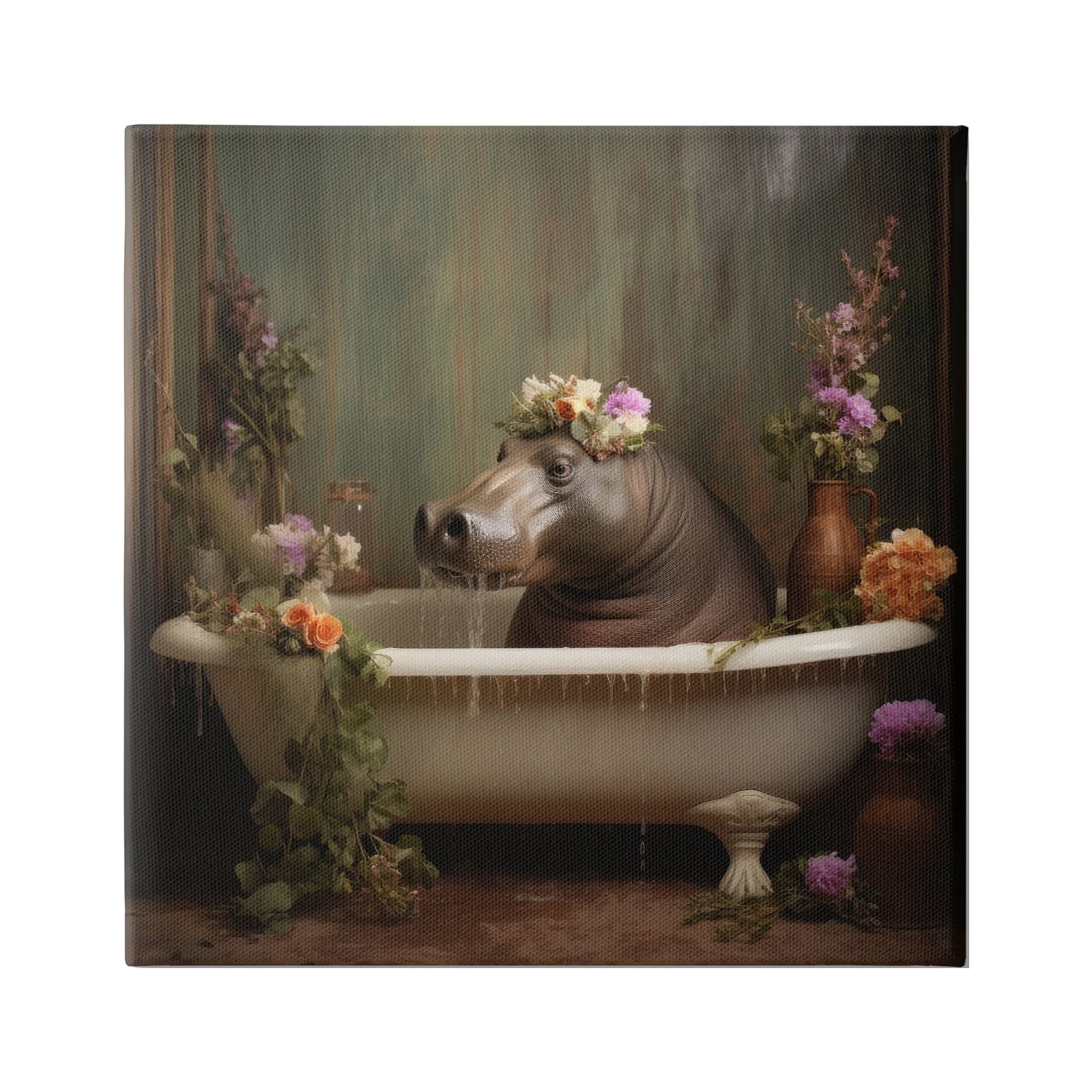 Stupell Industries Vintage Hippo Bathtub Animals & Insects Painting Gallery Wrapped Canvas Art Print Wall Art, 30 x 30