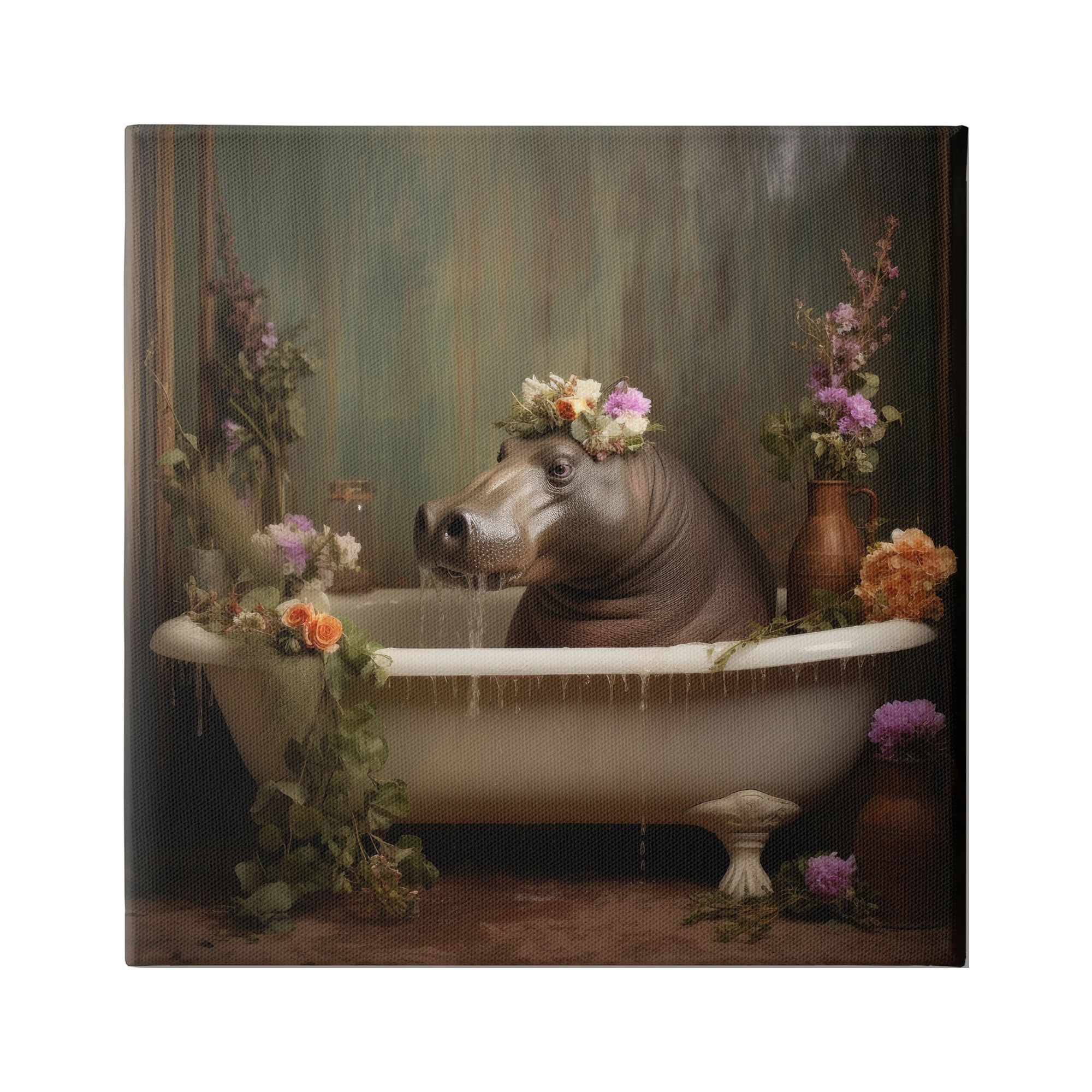Stupell Industries Vintage Hippo Bathtub Animals & Insects Painting Gallery Wrapped Canvas Art Print Wall Art, 36 x 36