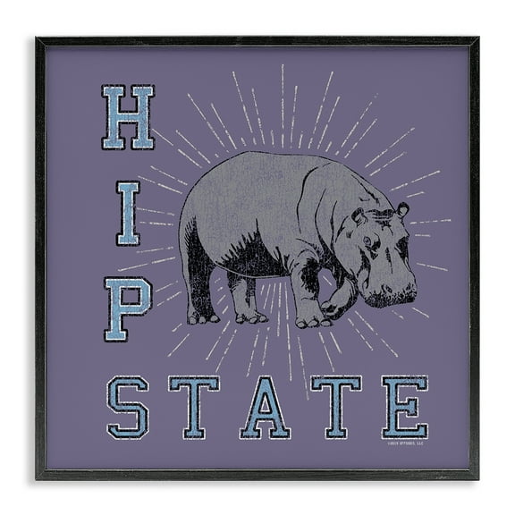 Stupell Industries Vintage Hippo State Novelty & Humor Painting Black Framed Art Print Wall Art, 12 x 12