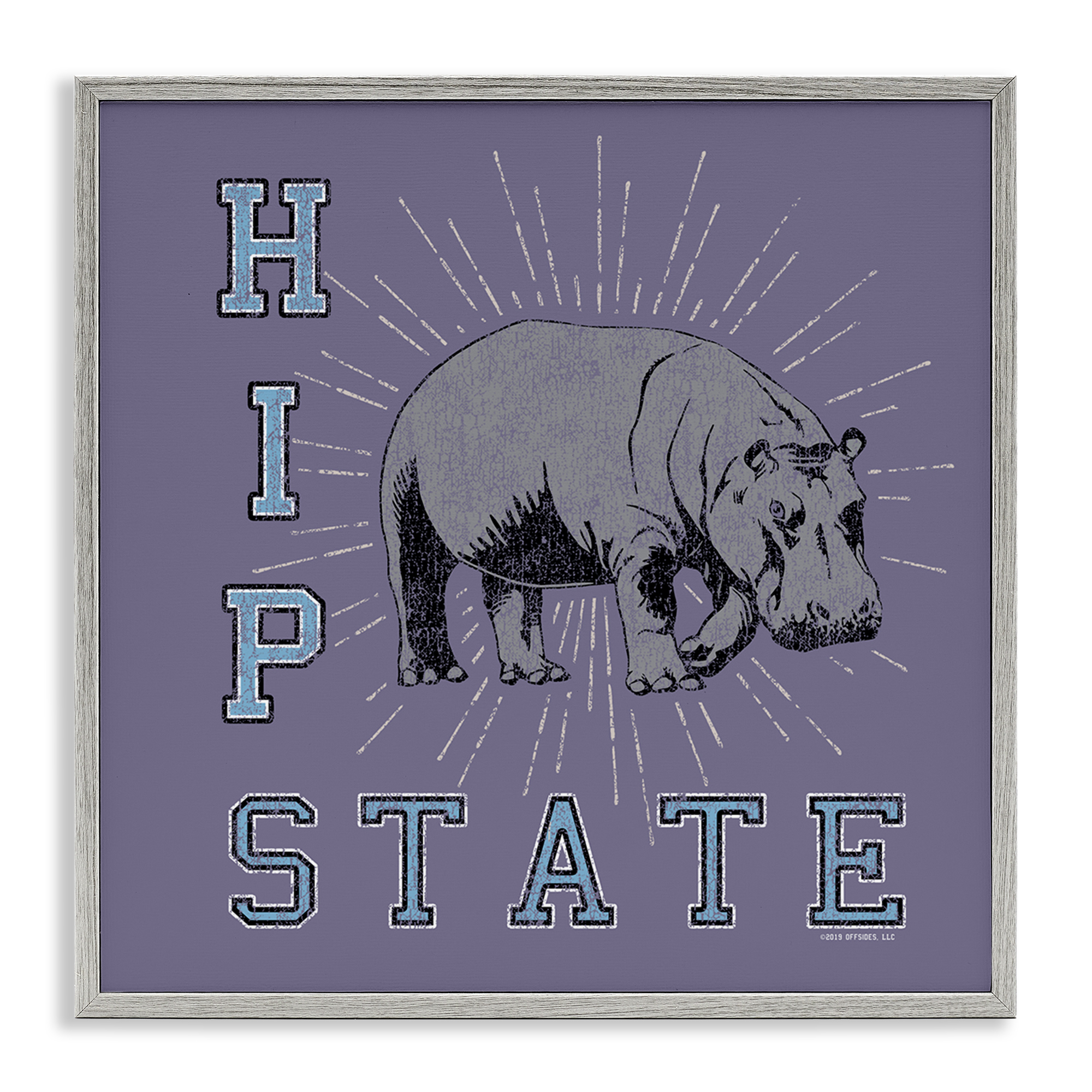 Stupell Industries Vintage Hippo State Novelty & Humor Painting Gray Framed Art Print Wall Art, 12 x 12
