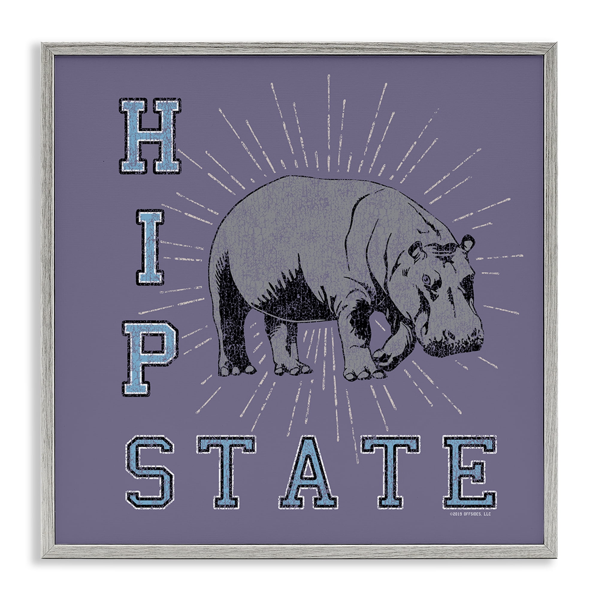 Stupell Industries Vintage Hippo State Novelty & Humor Painting Gray Framed Art Print Wall Art, 17 x 17