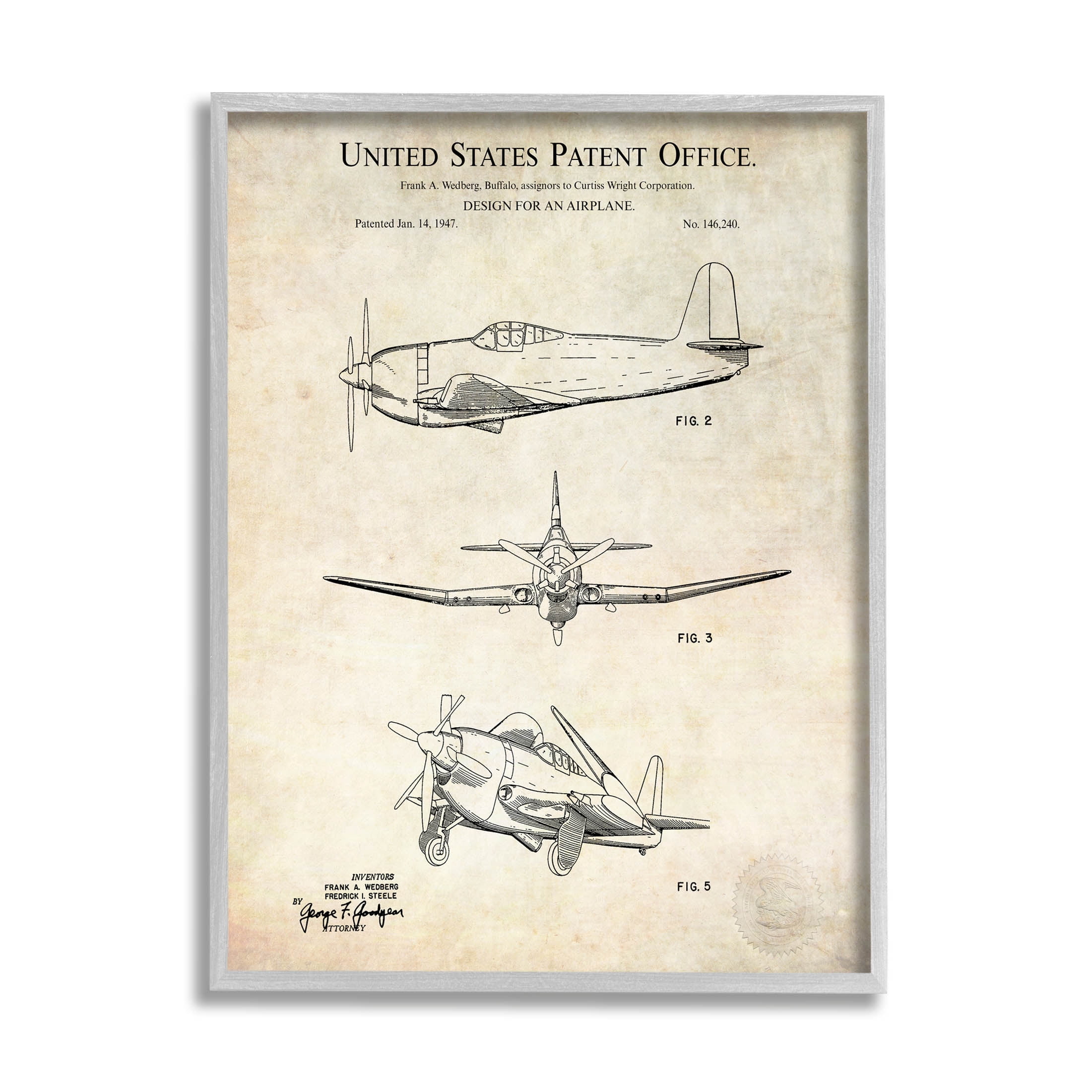 Stupell Industries Vintage Historic US Aircraft Graphic Art Gray Framed Art Print Wall Art, Design by Karl Hronek