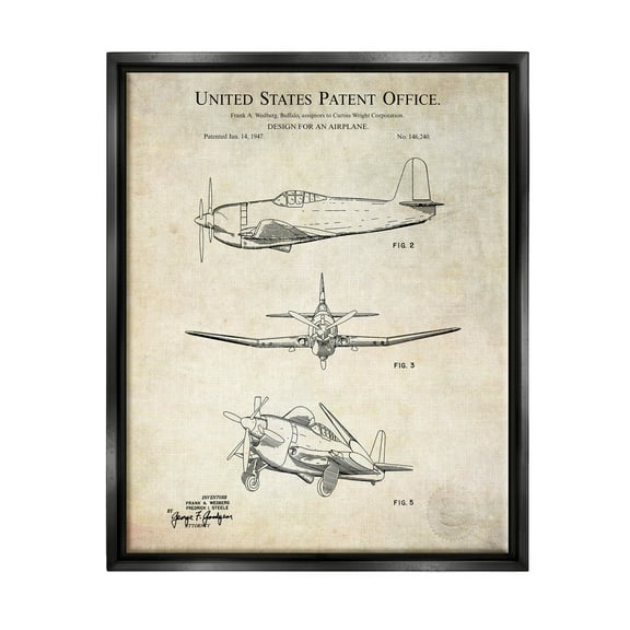 Stupell Industries Vintage Historic US Aircraft Graphic Art Jet Black Floating Framed Canvas Print Wall Art, Design by Karl Hronek
