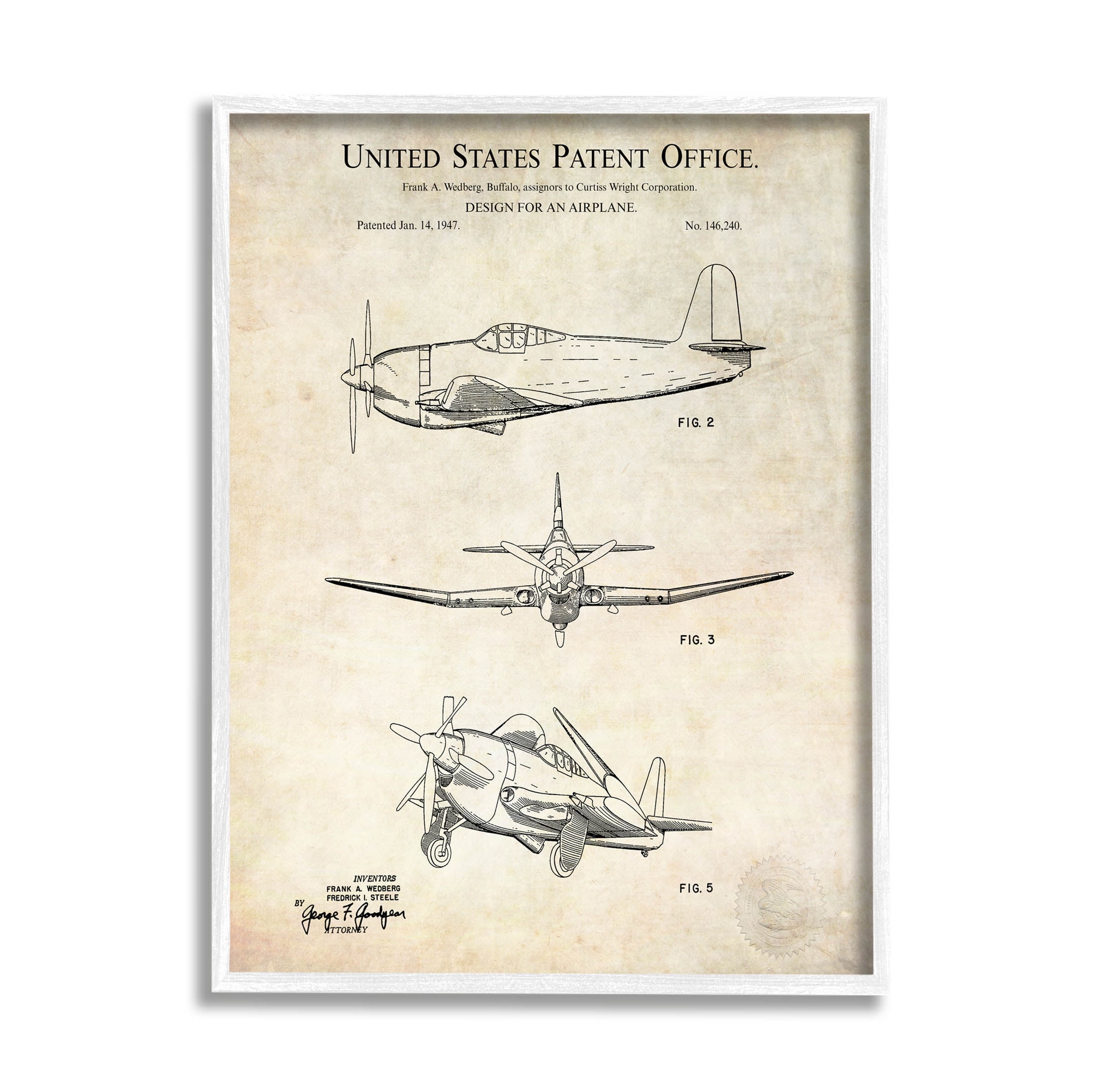 Stupell Industries Vintage Historic US Aircraft Graphic Art White Framed Art Print Wall Art, Design by Karl Hronek