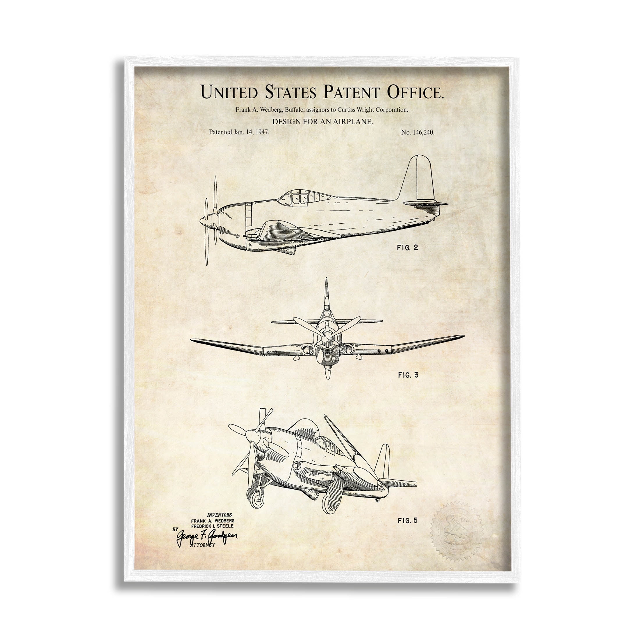 Stupell Industries Vintage Historic US Aircraft Graphic Art White Framed Art Print Wall Art, Design by Karl Hronek