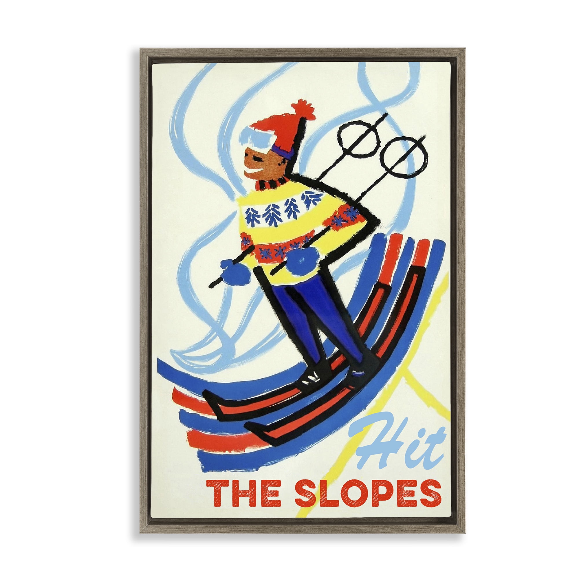 Stupell Industries Vintage Hit The Slopes Brown Framed Floater Canvas Wall Art, design by Grotto Studios
