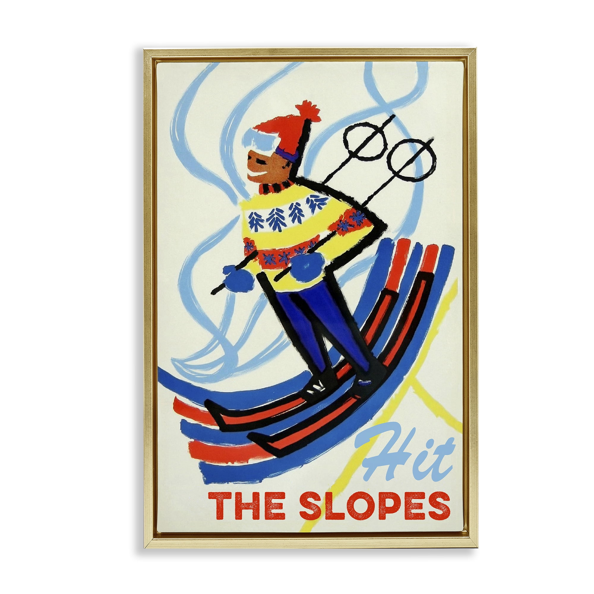 Stupell Industries Vintage Hit The Slopes Gold Framed Floater Canvas Wall Art, design by Grotto Studios
