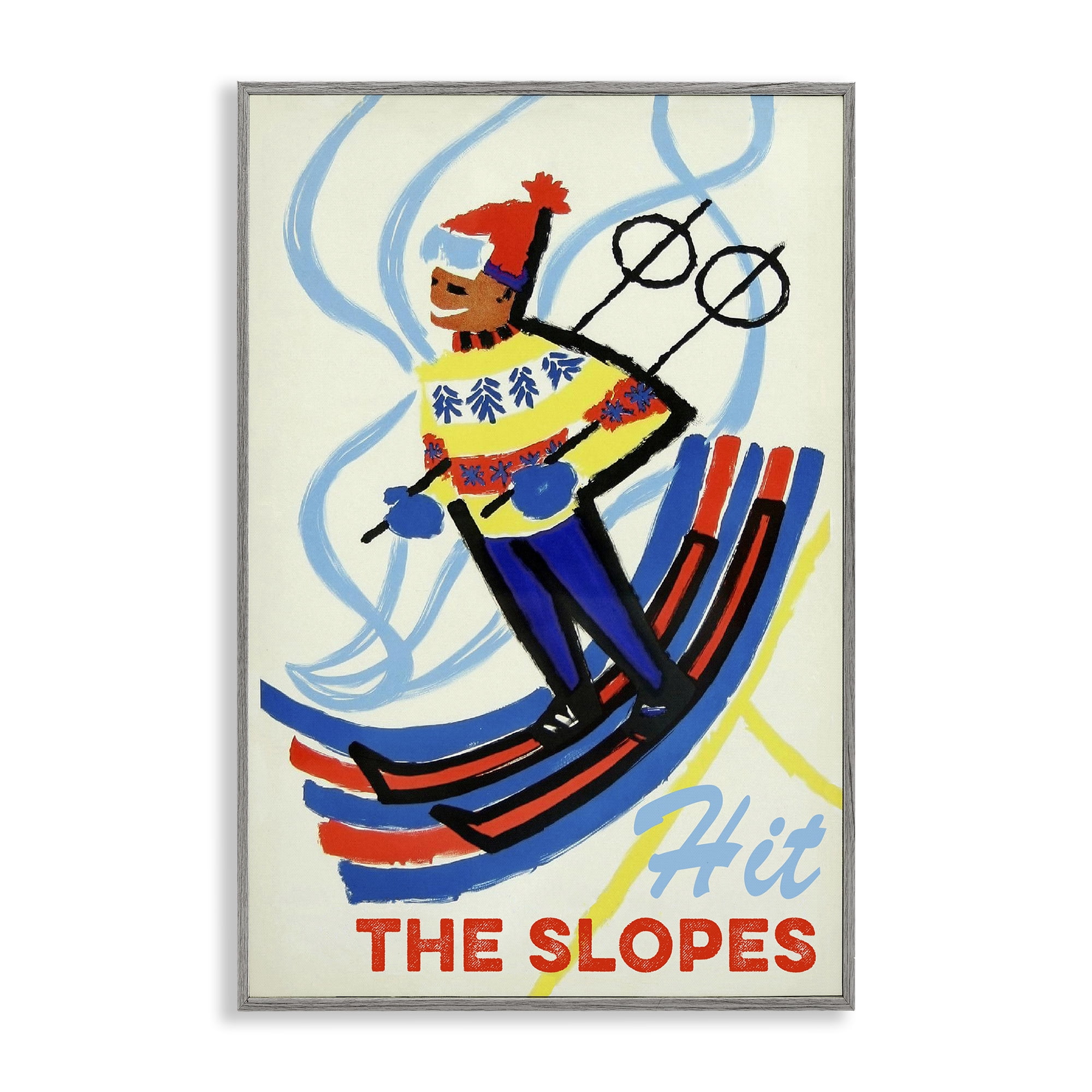 Stupell Industries Vintage Hit The Slopes Gray Framed Giclee Art, design by Grotto Studios