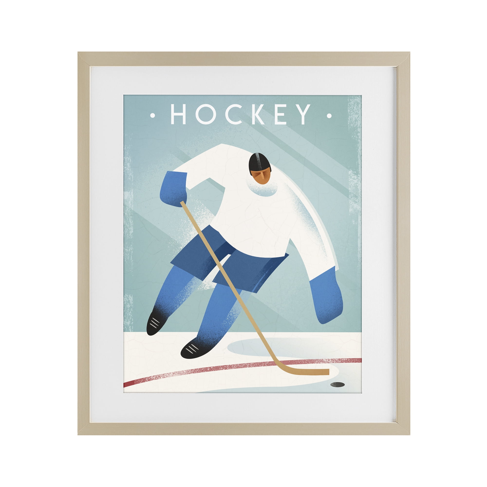 Stupell Industries Vintage Hockey Player Birch Framed Print Under Glass, design by Martin Wickstrom