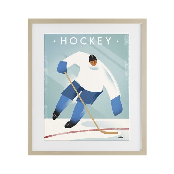 Stupell Industries Mid-Century Vintage Hockey Player Birch Framed Print Under Glass, 17 x 21, by Martin Wickstrom