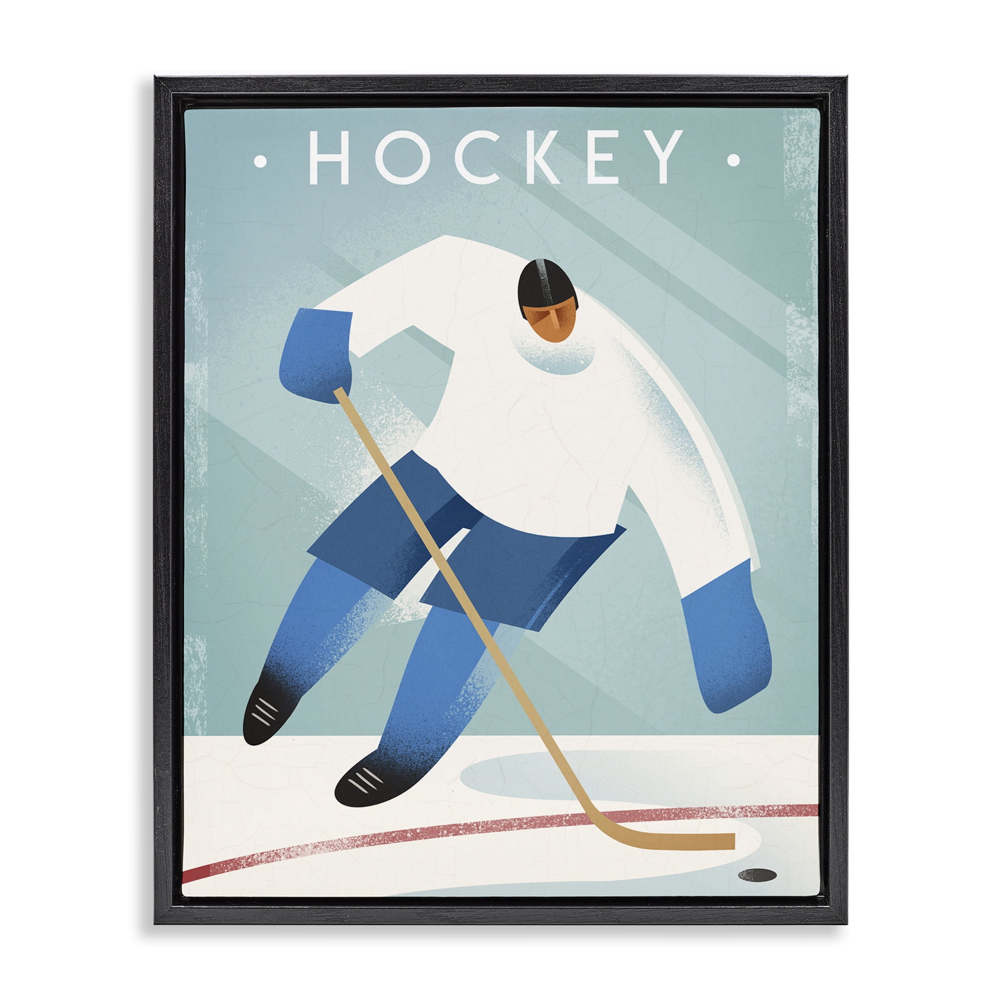 Stupell Industries Vintage Hockey Player Black Framed Floater Canvas Wall Art, design by Martin Wickstrom