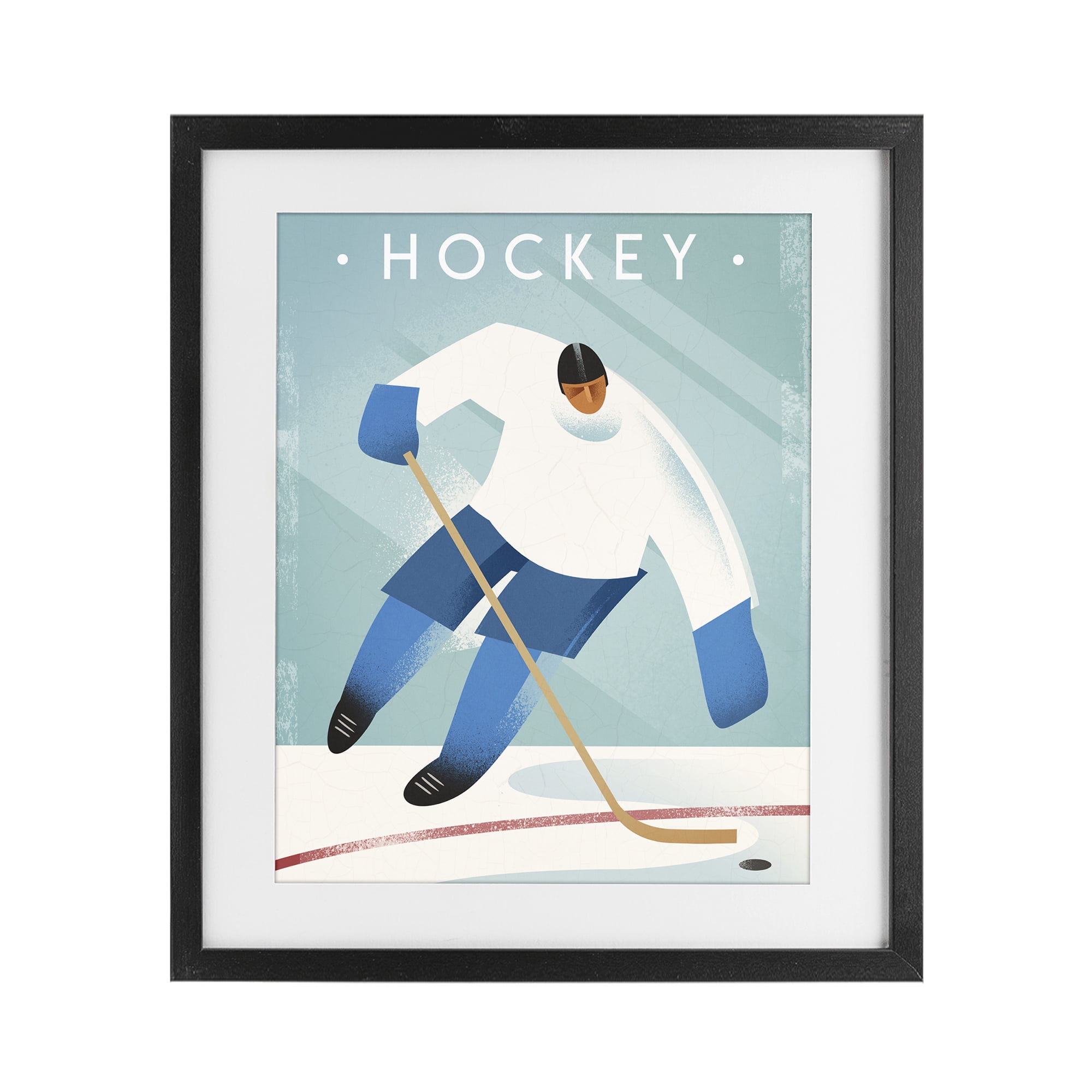 Stupell Industries Vintage Hockey Player Black Framed Print Under Glass, design by Martin Wickstrom
