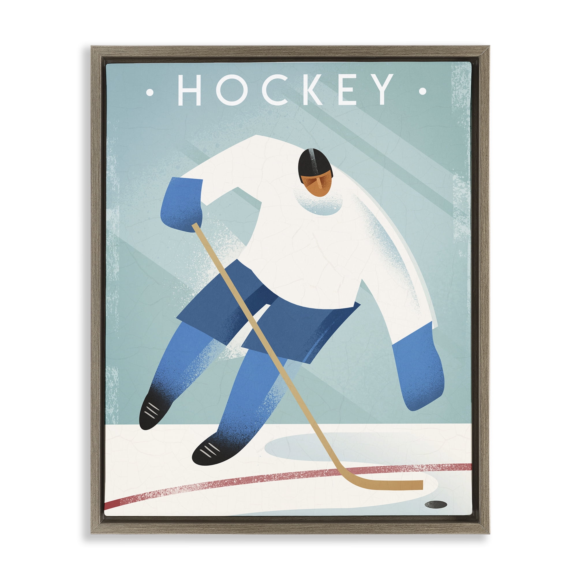 Stupell Industries Vintage Hockey Player Brown Framed Floater Canvas Wall Art, design by Martin Wickstrom