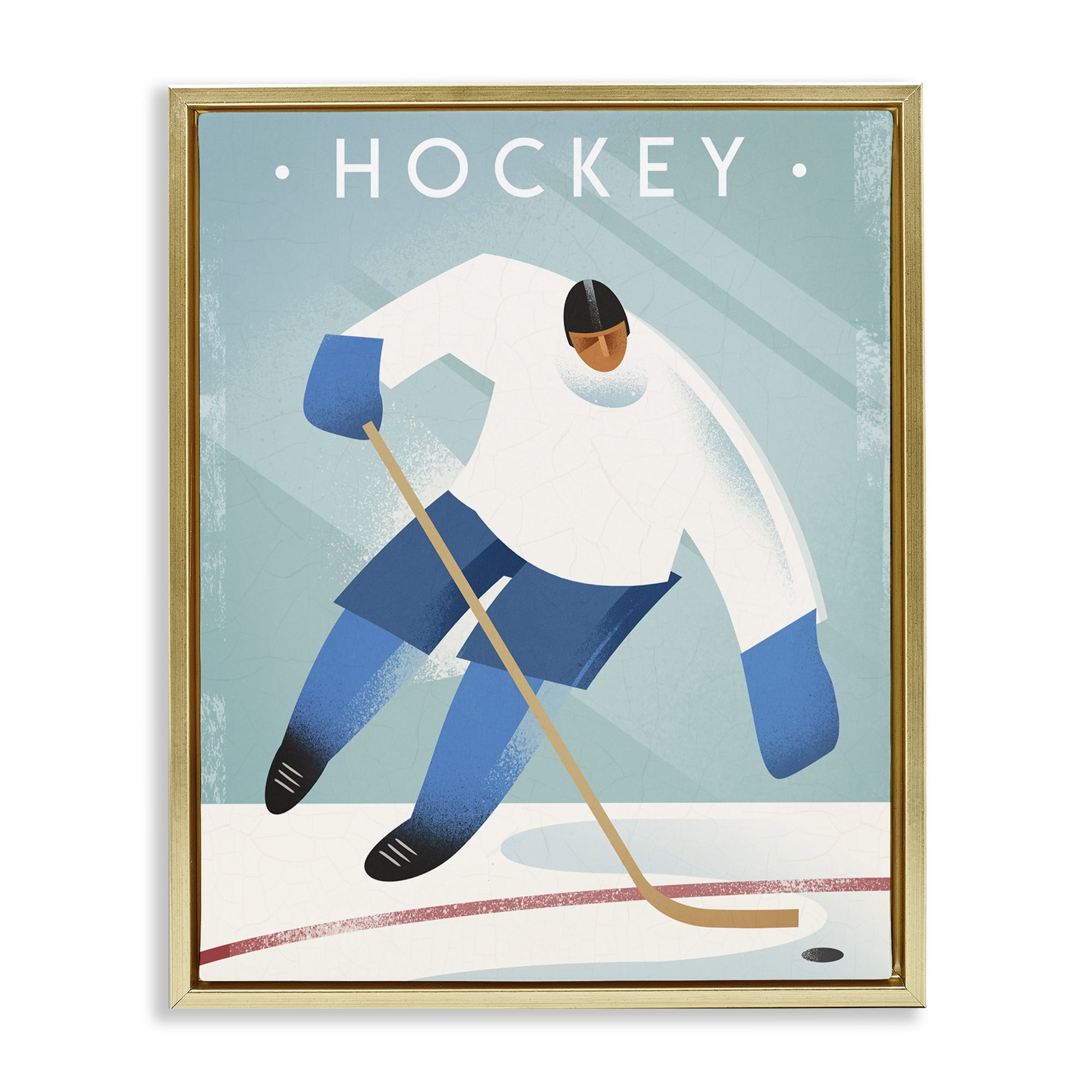 Stupell Industries Vintage Hockey Player Gold Framed Floater Canvas Wall Art, design by Martin Wickstrom