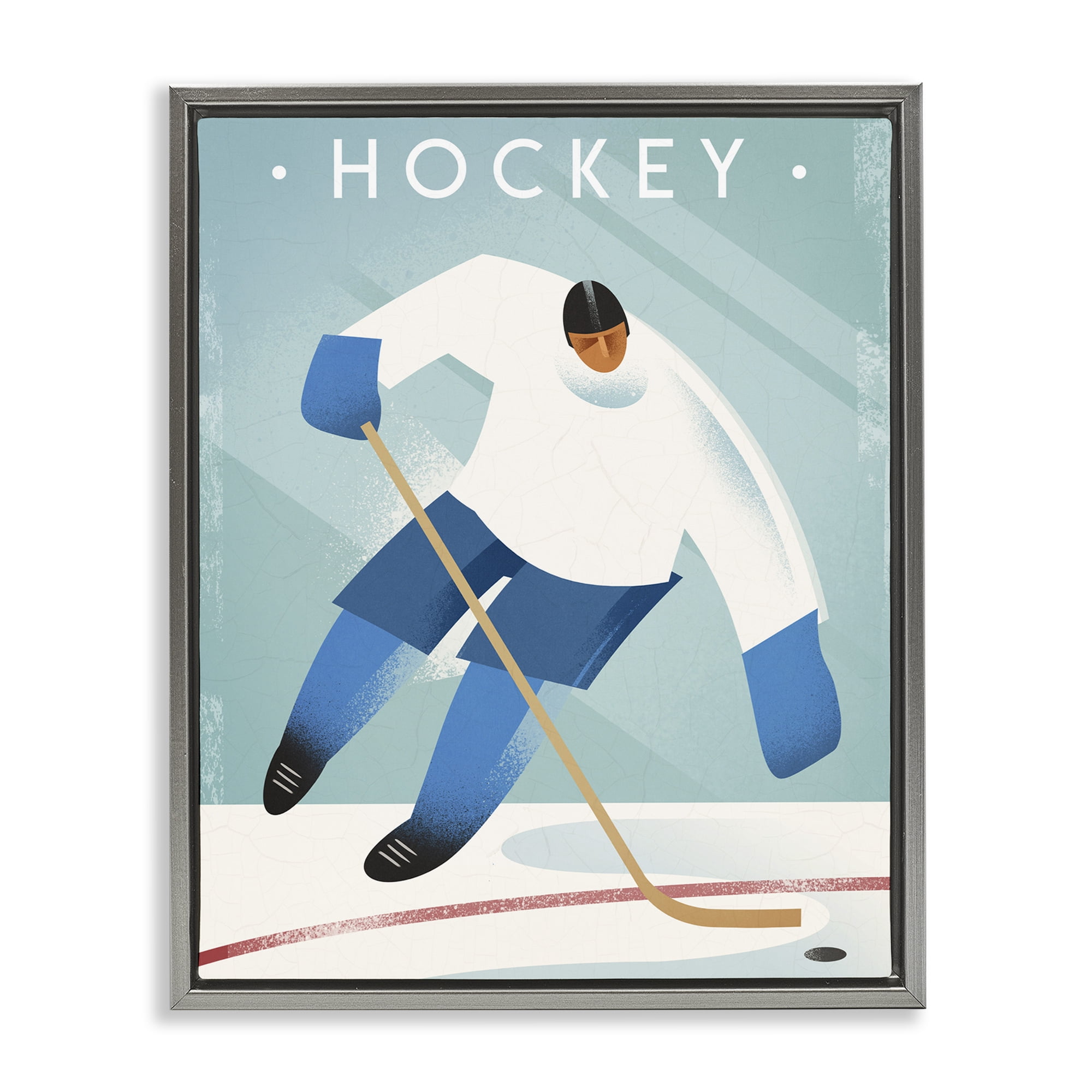 Stupell Industries Vintage Hockey Player Gray Framed Floater Canvas Wall Art, design by Martin Wickstrom