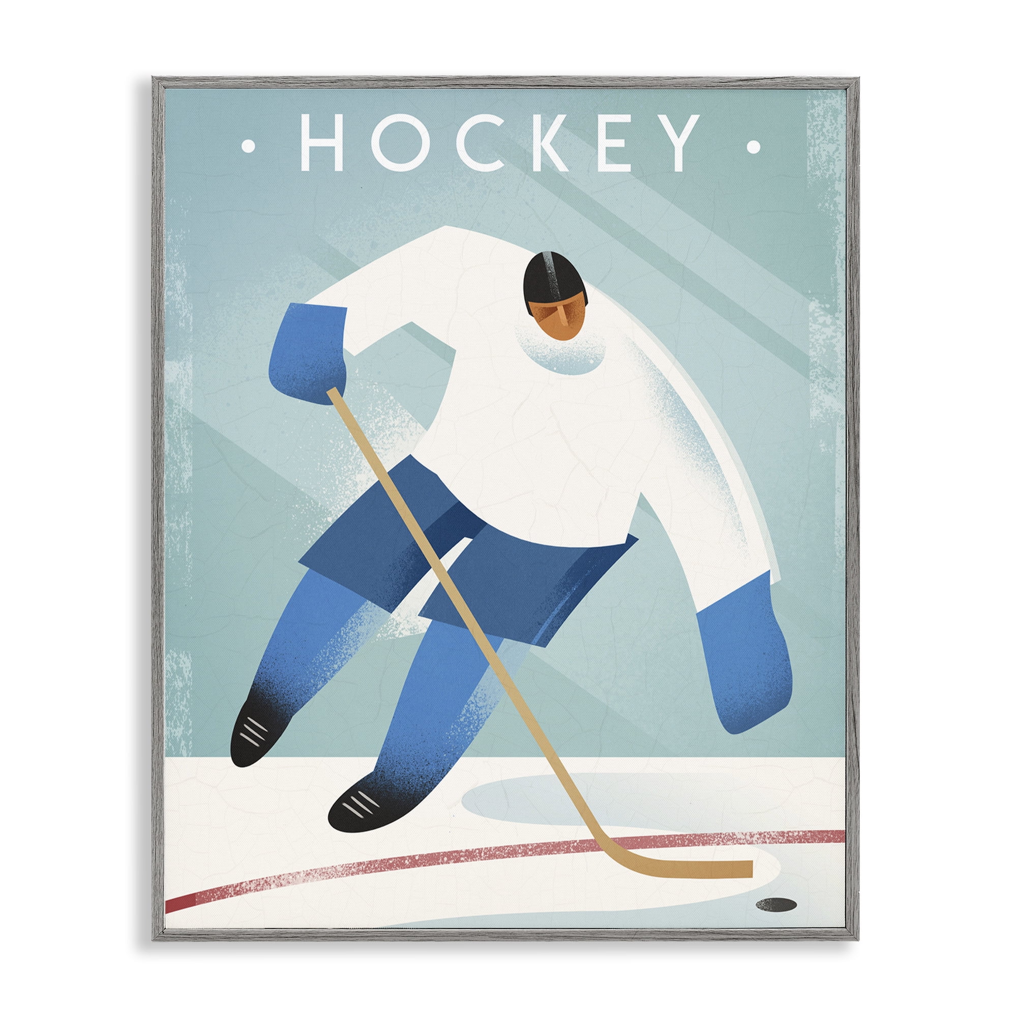 Stupell Industries Vintage Hockey Player Gray Framed Giclee Art, design by Martin Wickstrom