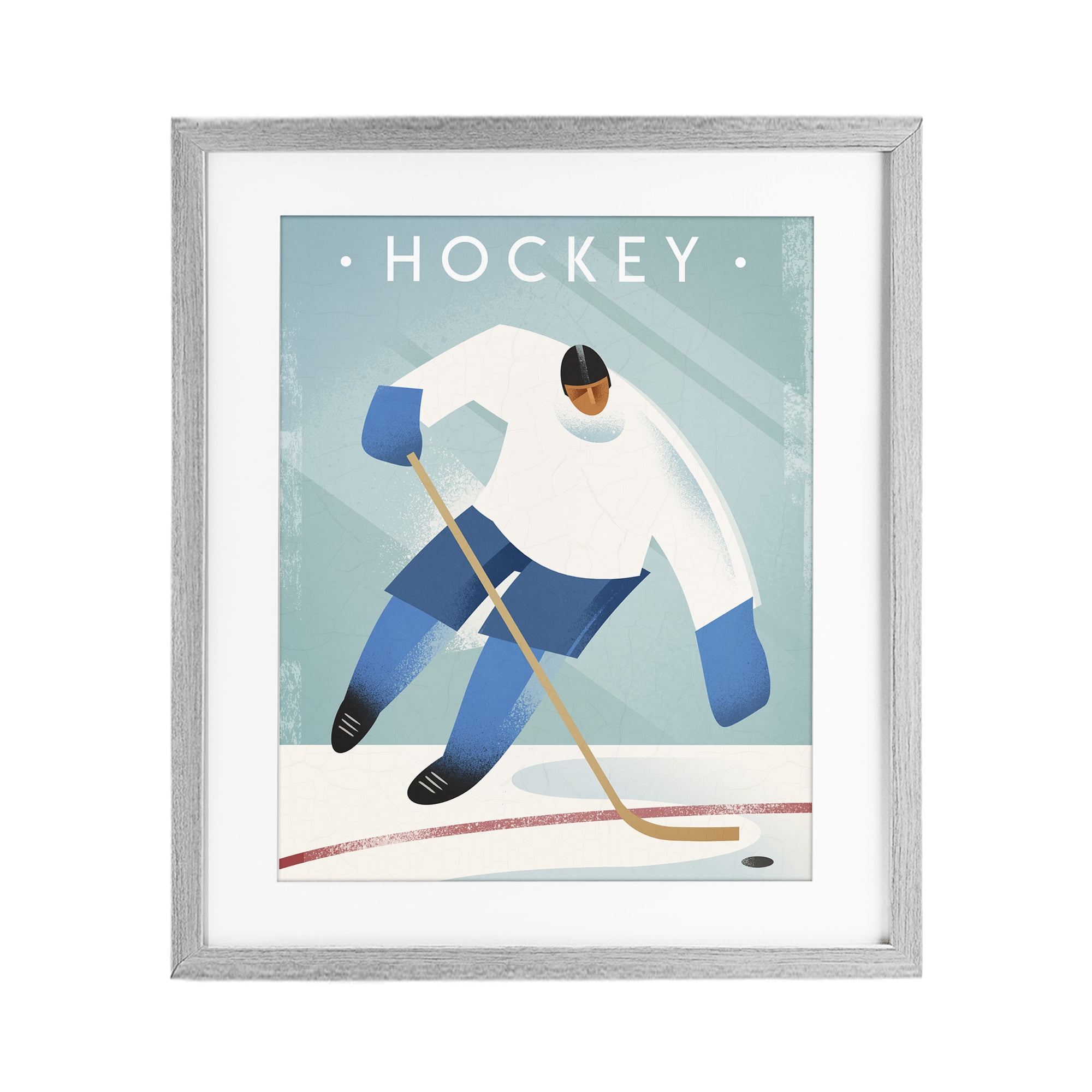 Stupell Industries Vintage Hockey Player Gray Framed Print Under Glass, design by Martin Wickstrom