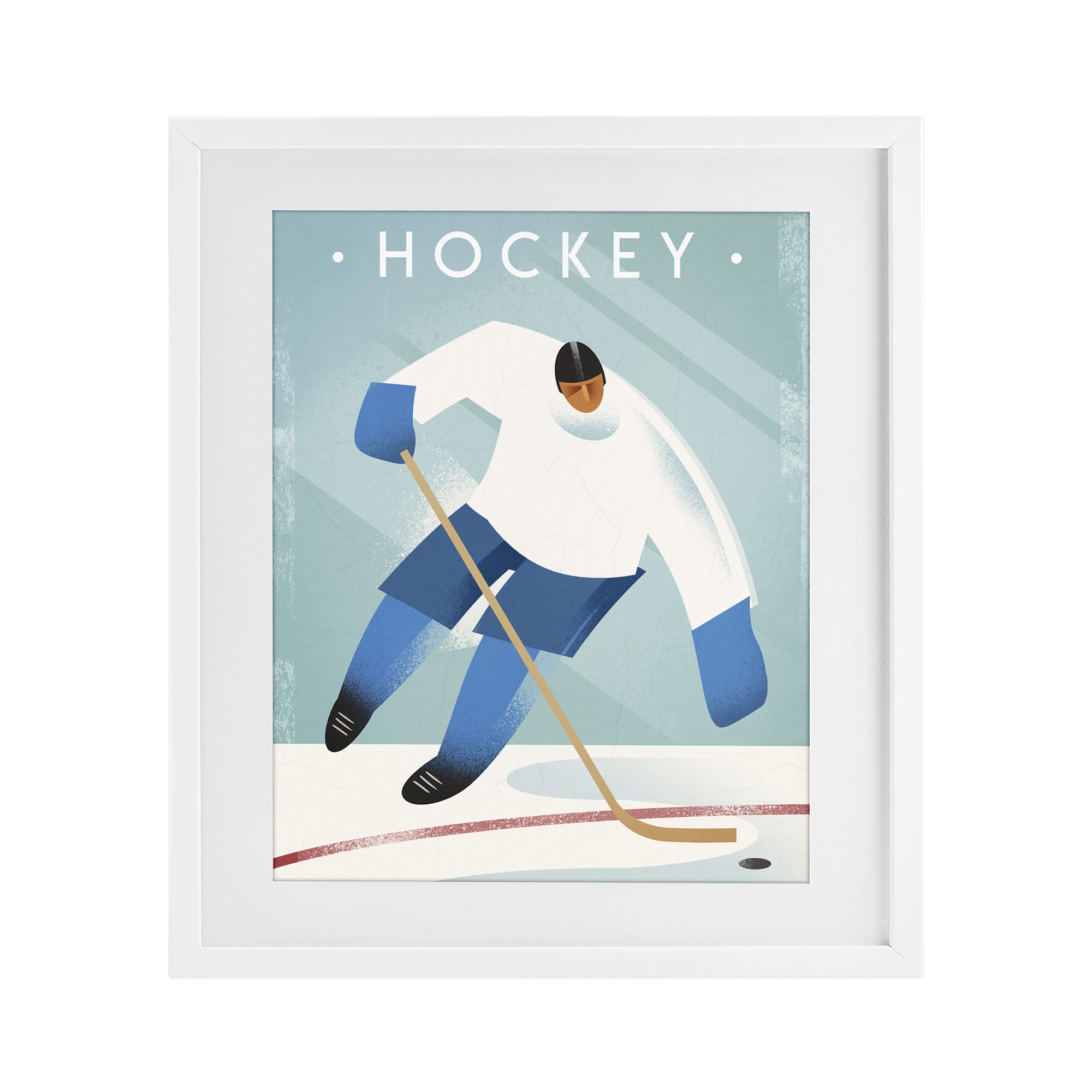 Stupell Industries Vintage Hockey Player White Framed Print Under Glass, design by Martin Wickstrom
