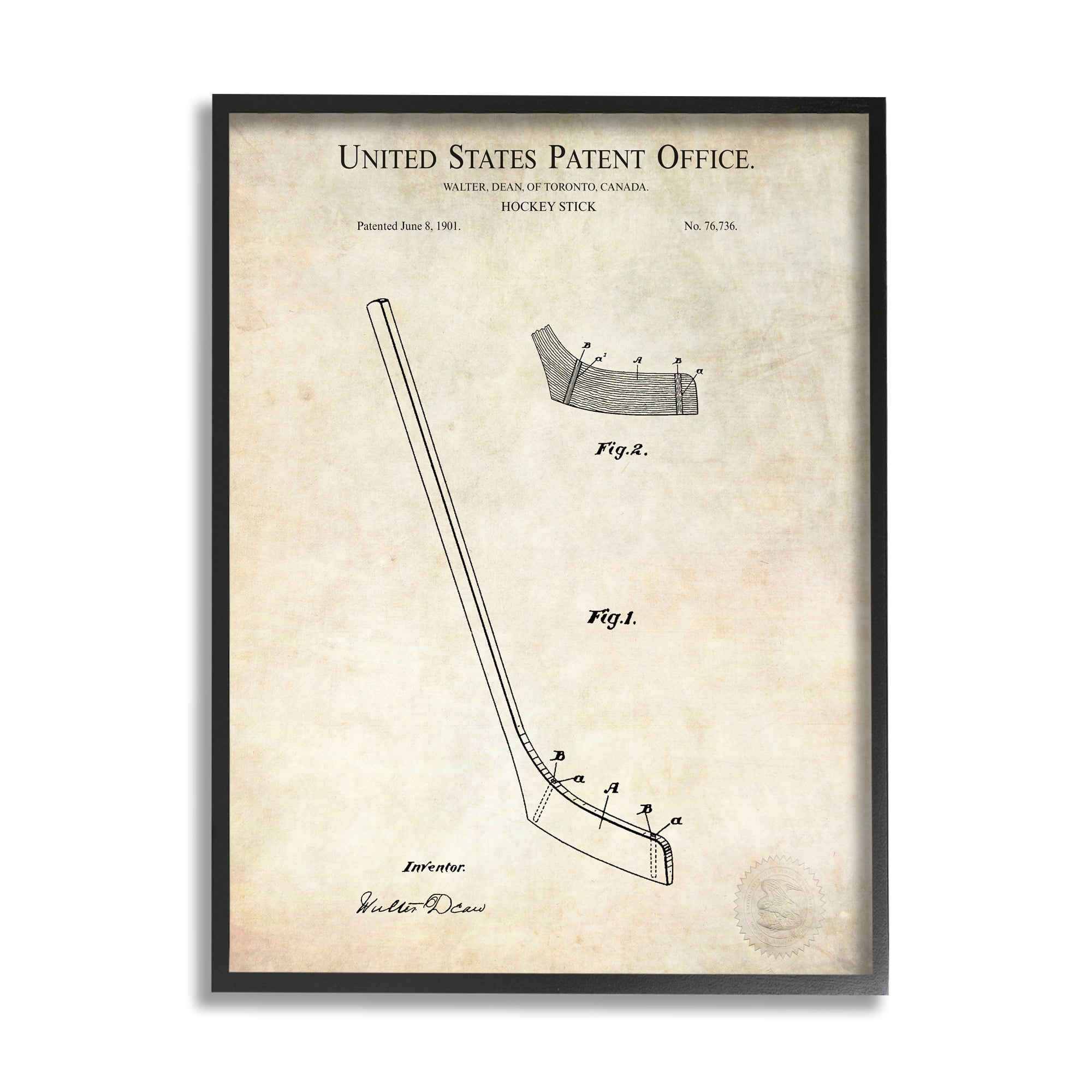 Stupell Industries Vintage Hockey Stick Sports Diagram Patent Blueprint Framed Wall Art, 11 x 14, Design by Karl Hronek