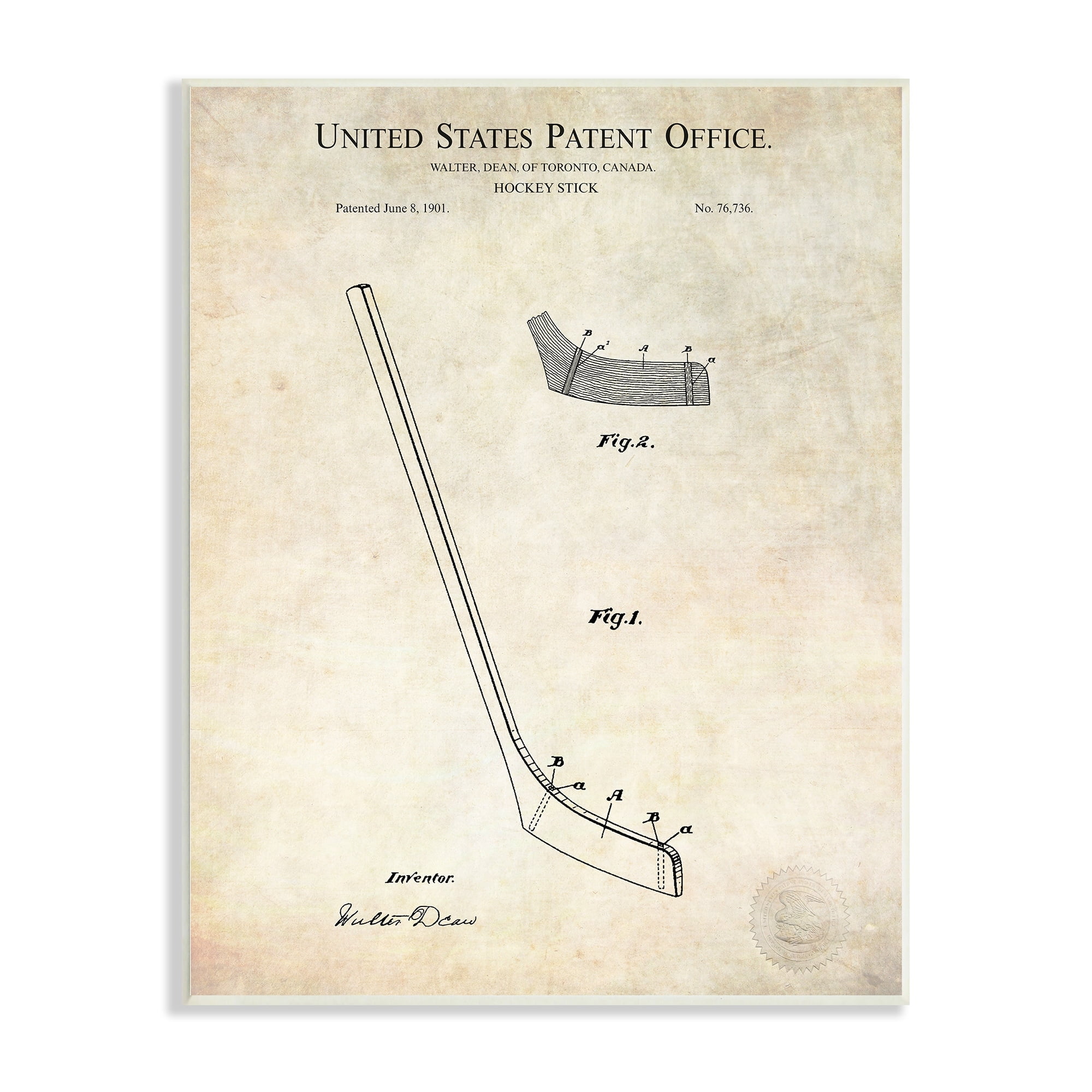 Stupell Industries Vintage Hockey Stick Sports Diagram Patent Blueprint Wood Wall Art, 10 x 15, Design by Karl Hronek