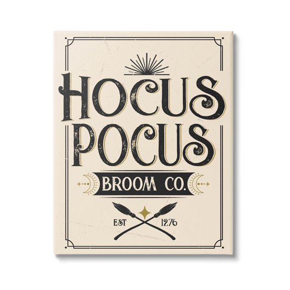 Stupell Industries Vintage Hocus Pocus Broom Sign Graphic Art Gallery Wrapped Canvas Print Wall Art, Design by Angela Nickeas