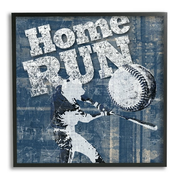 Stupell Industries Vintage Home Run Weathered Baseball Sports Sign Graphic Art Black Framed Art Print Wall Art, Design by Katrina Craven