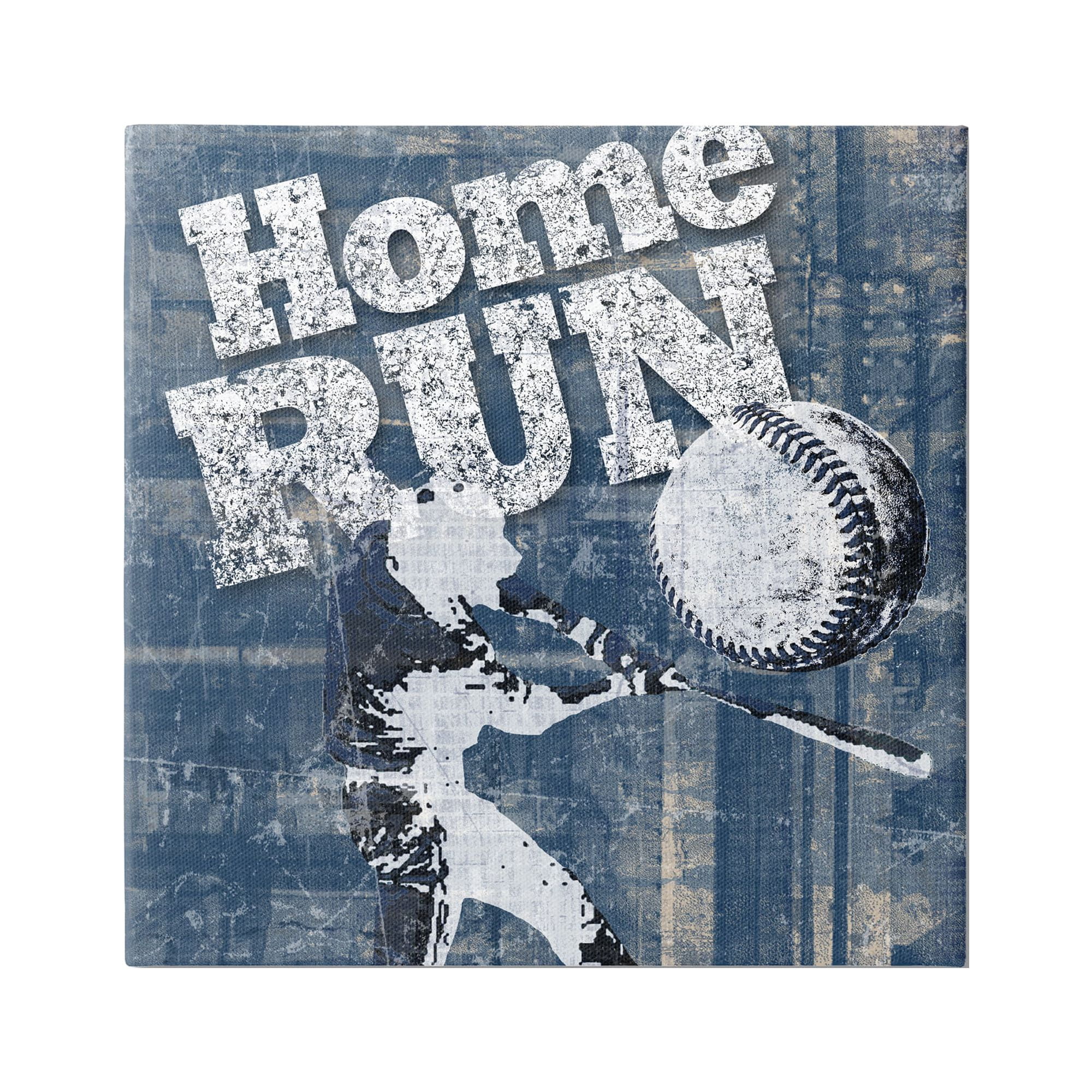Stupell Industries Vintage Home Run Weathered Baseball Sports Sign Graphic Art Gallery Wrapped Canvas Print Wall Art, Design by Katrina Craven