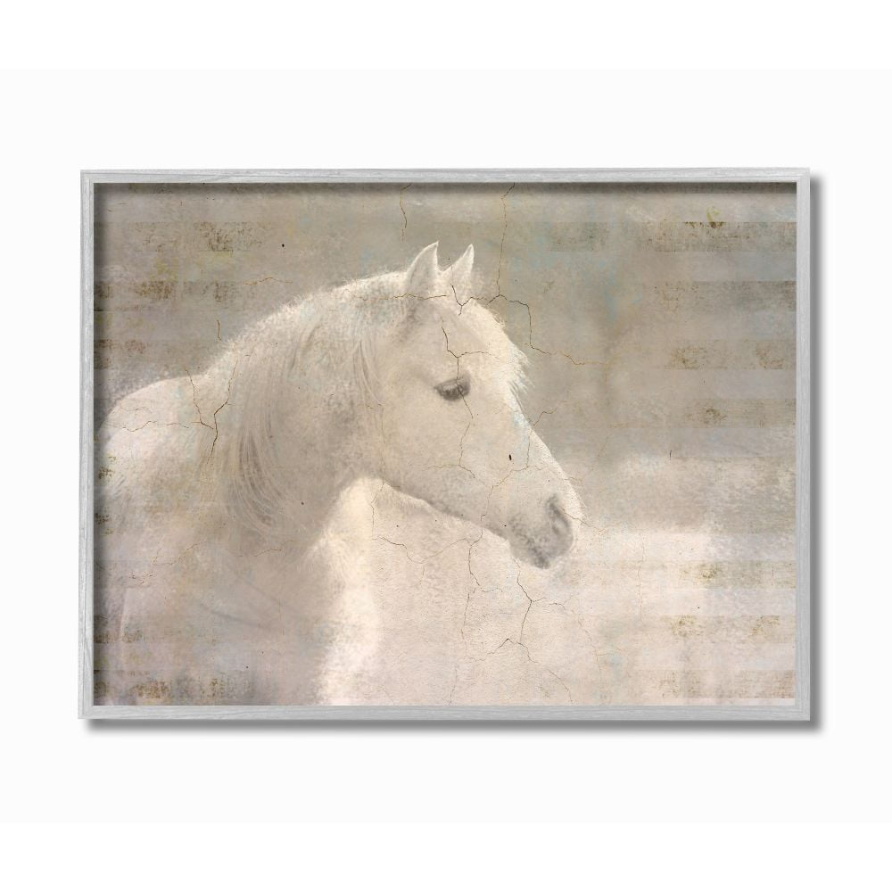 Stupell Industries Vintage Horse Animal Watercolor Painting Gray Farmhouse Rustic Framed Giclee Texturized Art by Kimberly Allen